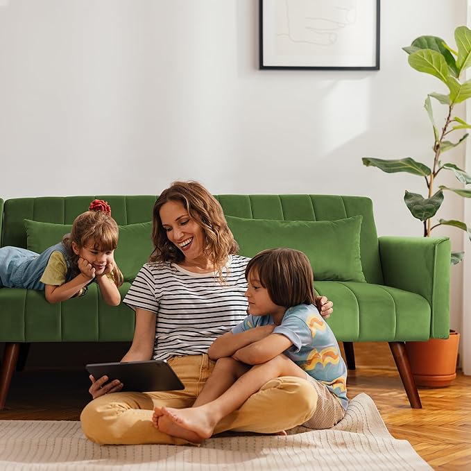 RoyalCraft Sleeper Sectional Sofa Bed, L-Shaped Convertible Sofa with Reclining Backrest and Movable Ottoman, Modern Velvet Fabric Couch for Living Room, Apartment