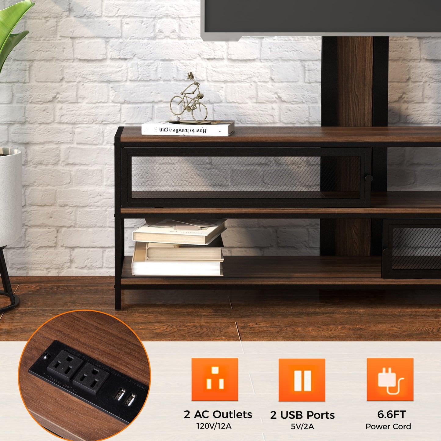 Royalcraft TV Stand with Mount and Power Outlet, 51" Swivel TV Stand Mount for 32/45/55/60/65/70 Inch TVs, LED Entertainment Center with Storage Shelves for Living Room, Bedroom, Office, Rustic Brown