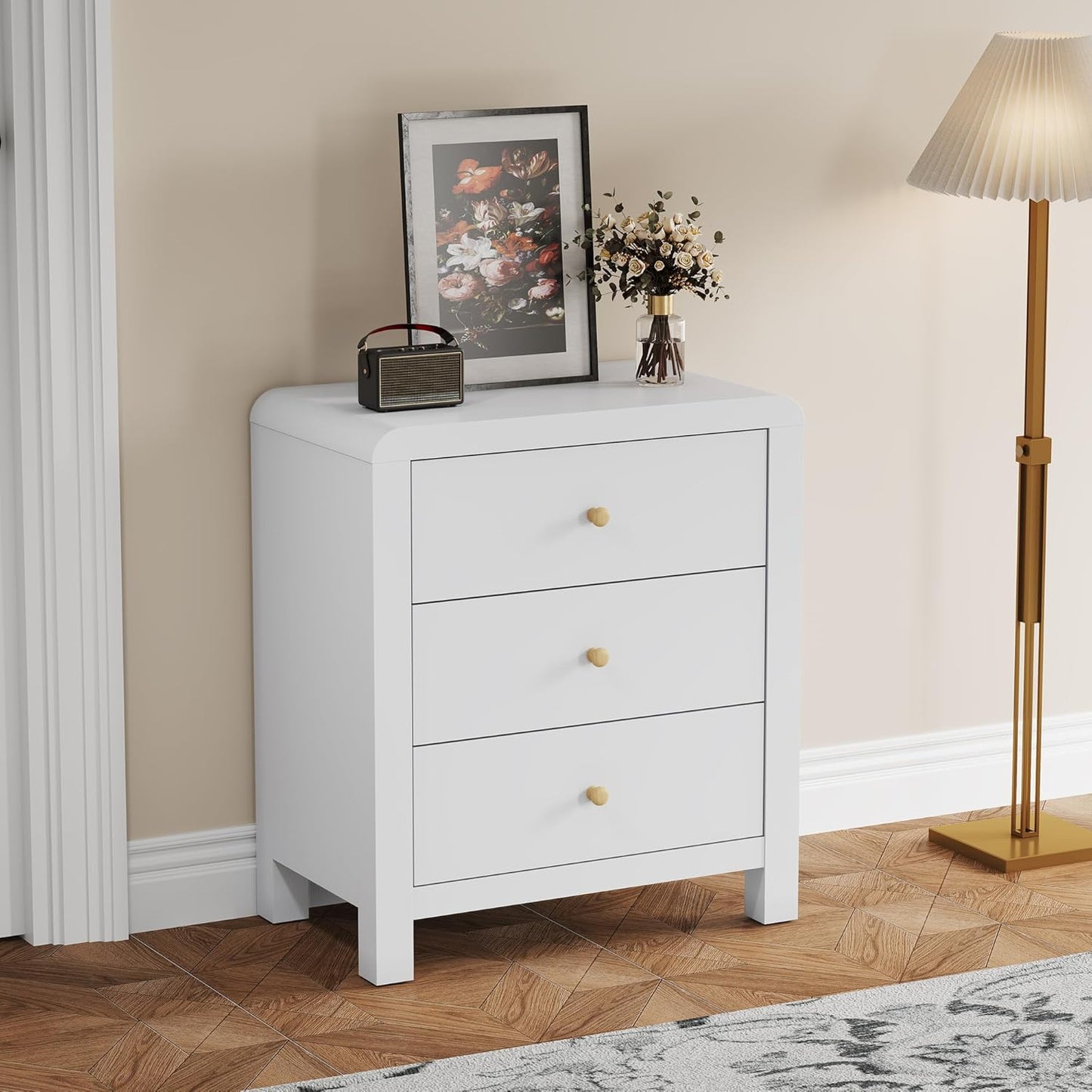 Royalcraft 3 Drawer Dresser, Modern Chest of Drawers with Rounded Table Corners, Wooden Closet Dresser Nightstand Side Table with Ample Storage Space for Bedroom, Living Room, Entryway, Natural Wood