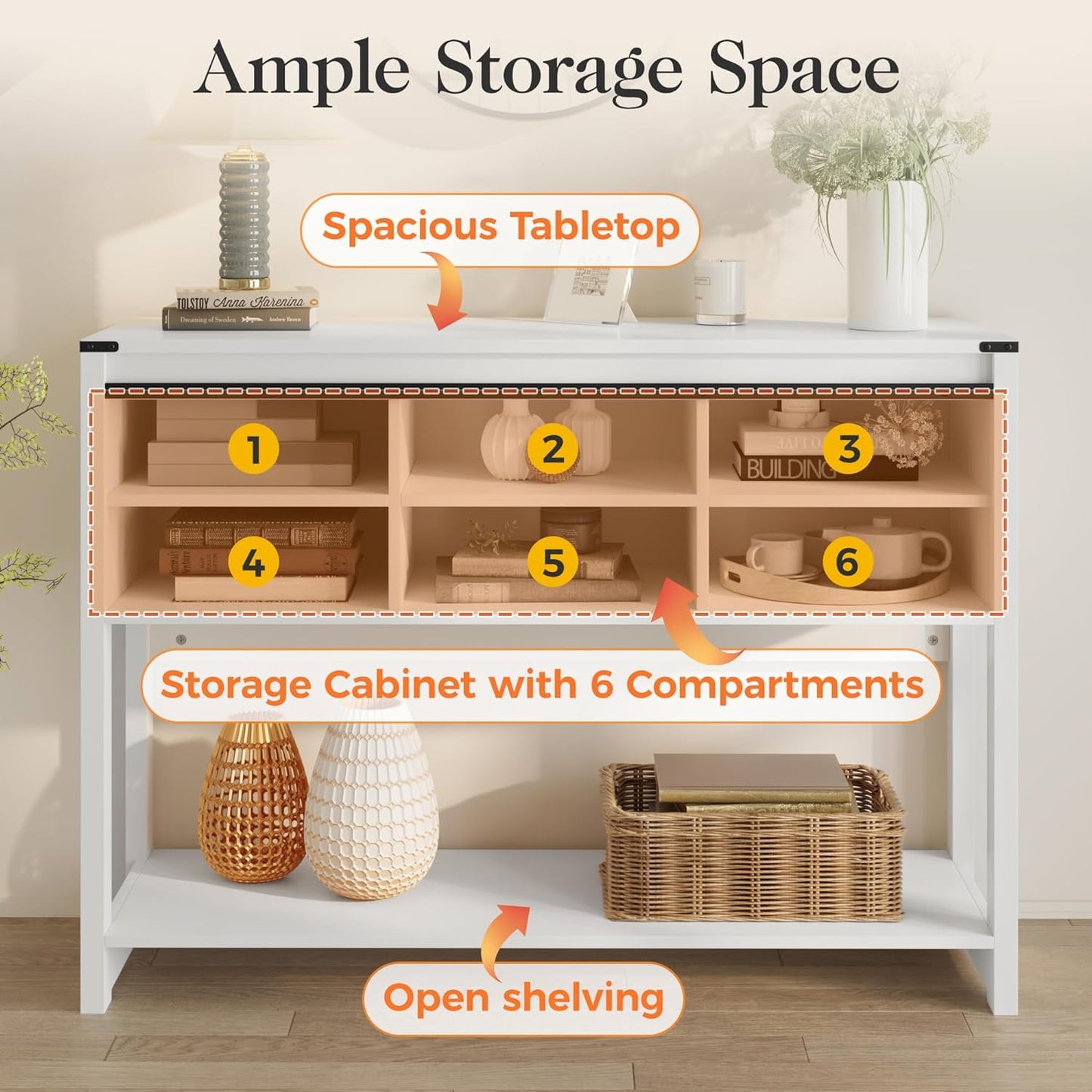 Royalcraft Entryway Table with Storage, 46" Modern Farmhouse Console Table with Sliding Barn Door, Wood Rustic Sofa Table with Adjustable Shelf for Hallway, Living Room, Foyer, White and Rustic Oak