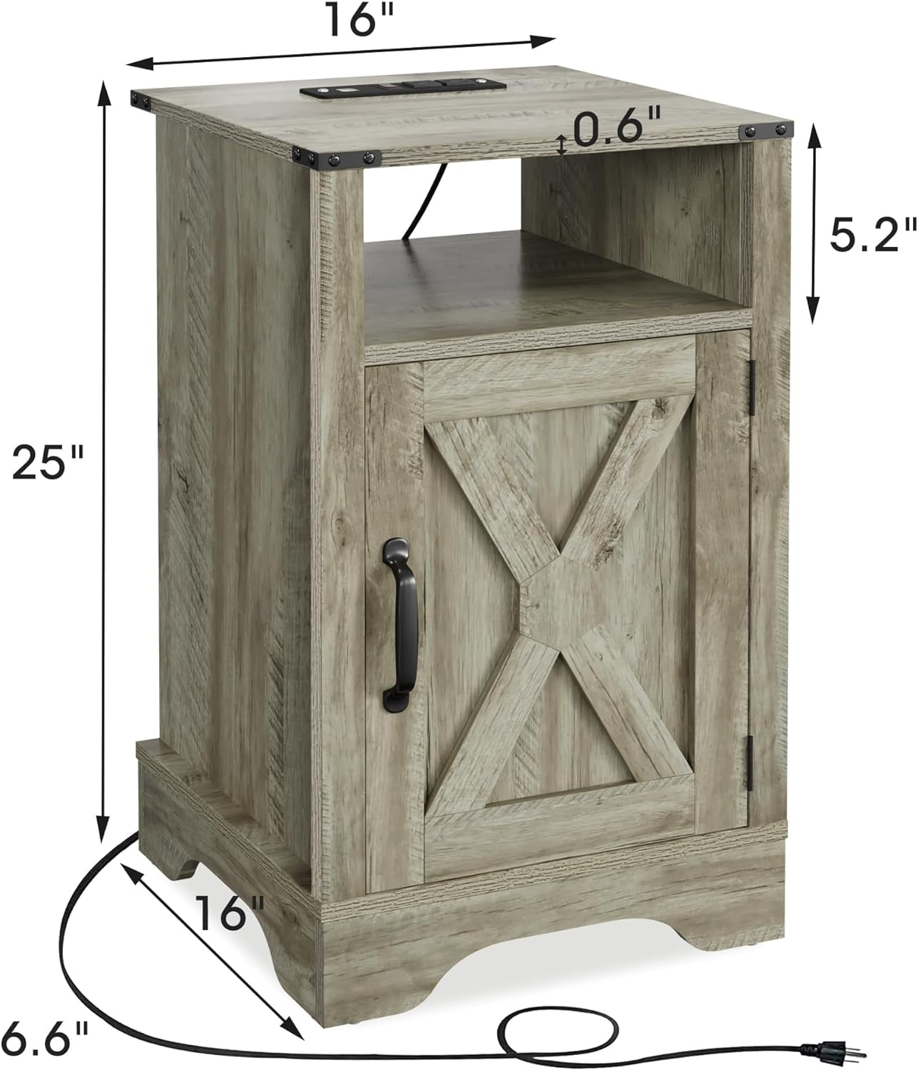 RoyalCraft Farmhouse Nightstand Set of 2, Tall Bedside Table with Charging Station, Wooden Rustic End Table with Large Storage Cabinets Room and Shelf for Bedroom, Living Room,Warm Grey farmhouse nightstand