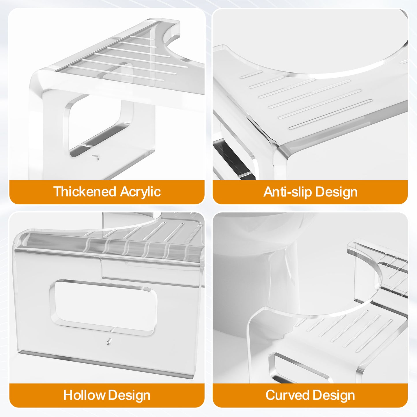 Royalcraft 7'' Tall Acrylic Toilet Stool, Modern Non-Slip Potty Stool for Children & Adults, Men & Women, Squatting Toilet Stool for Bathroom, Toilet Step Stool Foot Rest Stool