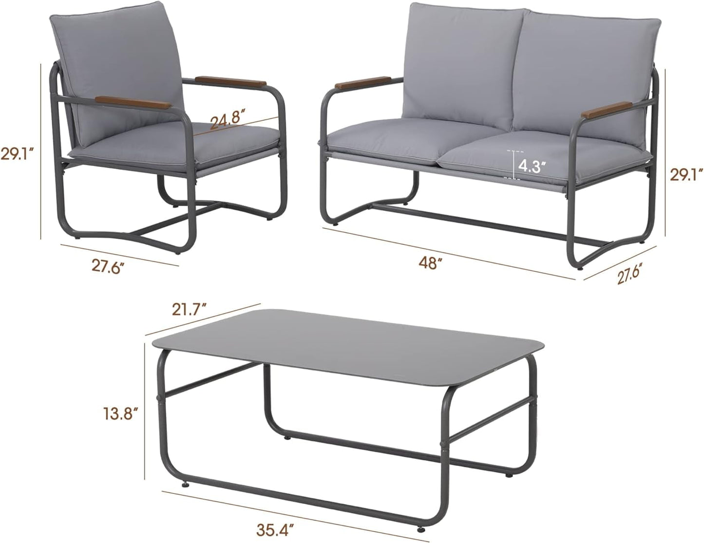 Royalcraft Aluminum Patio Furniture, Outdoor Metal Patio Furniture Conversation Set with Coffee Table, Outside Patio Sofa Sets with Cushion for Balcony Backyard Garden, Beige