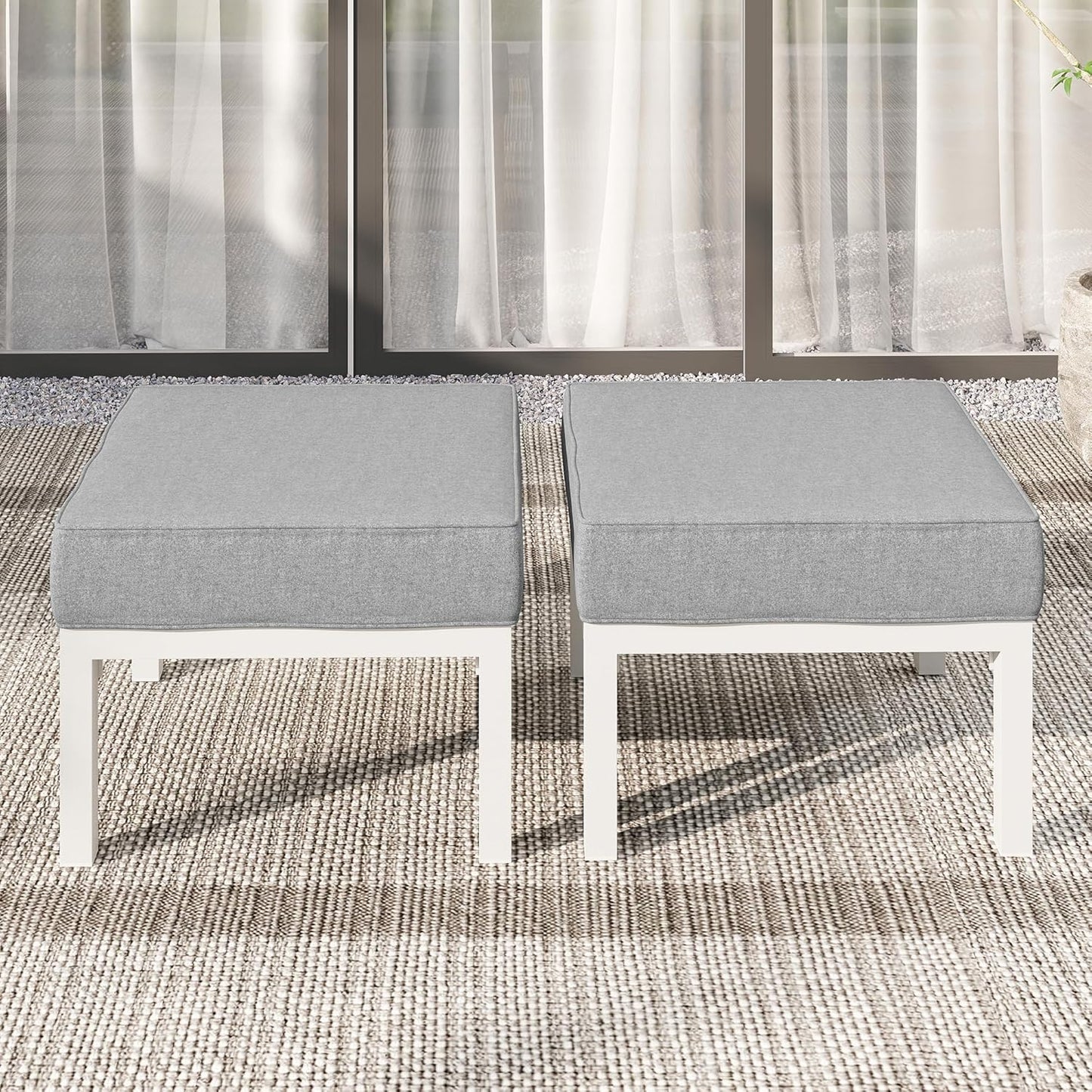 Royalcraft Outdoor Footstools Patio Ottoman Set of 2, Aluminum All-Weather Outdoor Footrest Seat with Removable Cushions, Patio Furniture Ottomans for Garden, Backyard, Poolside-Gray