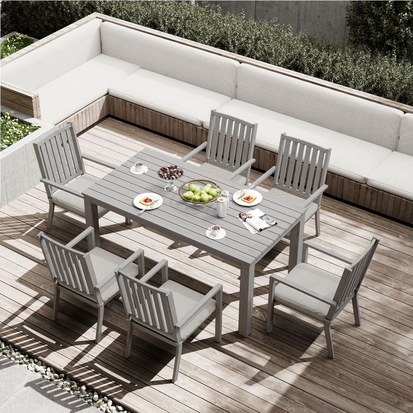 May in Color Wooden Aluminum Dining Table, Grey Outdoors Aluminum Table