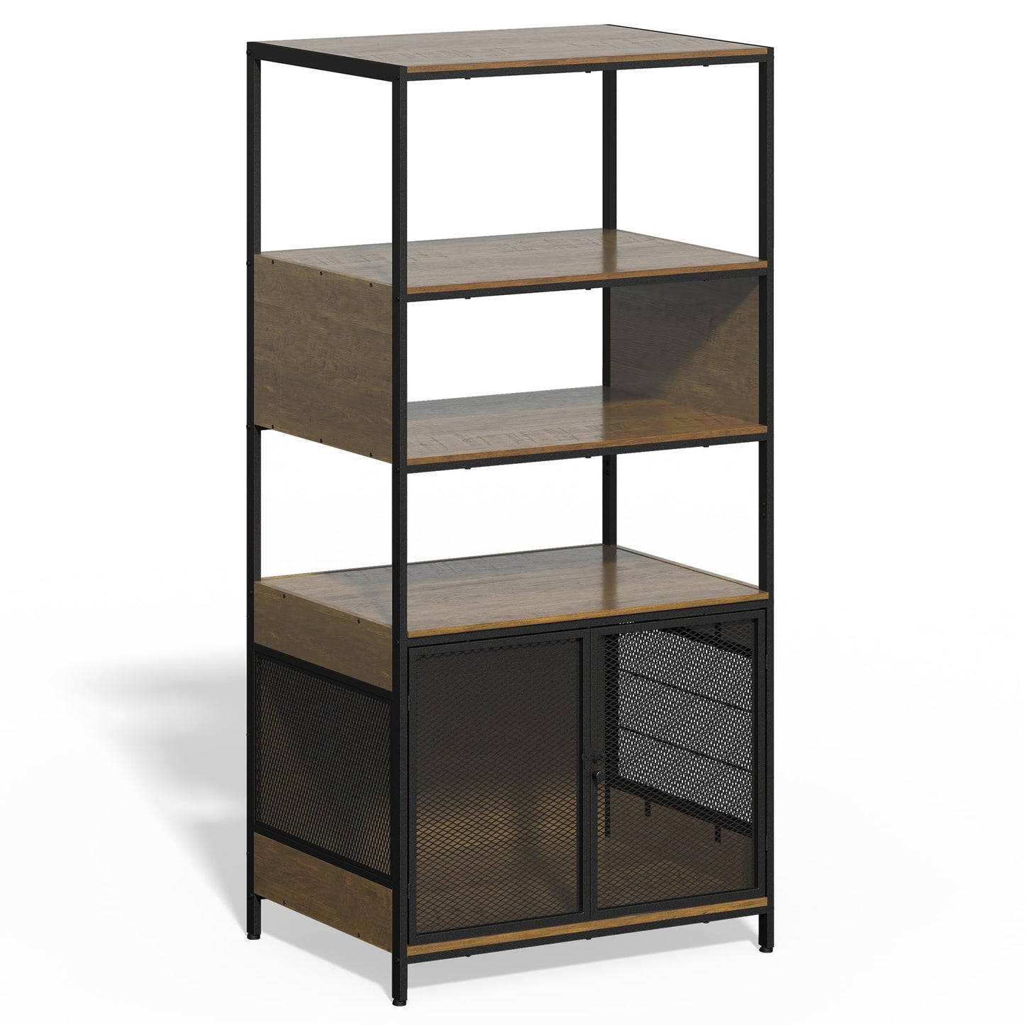 Superjoe Dog Crate Furniture with Display Shelf, Decorative Dog Crate Industrial Bookshelf with Kennel, Furniture Style Dog Crate for Medium Dog, Cat Litter Box Furniture, Brown