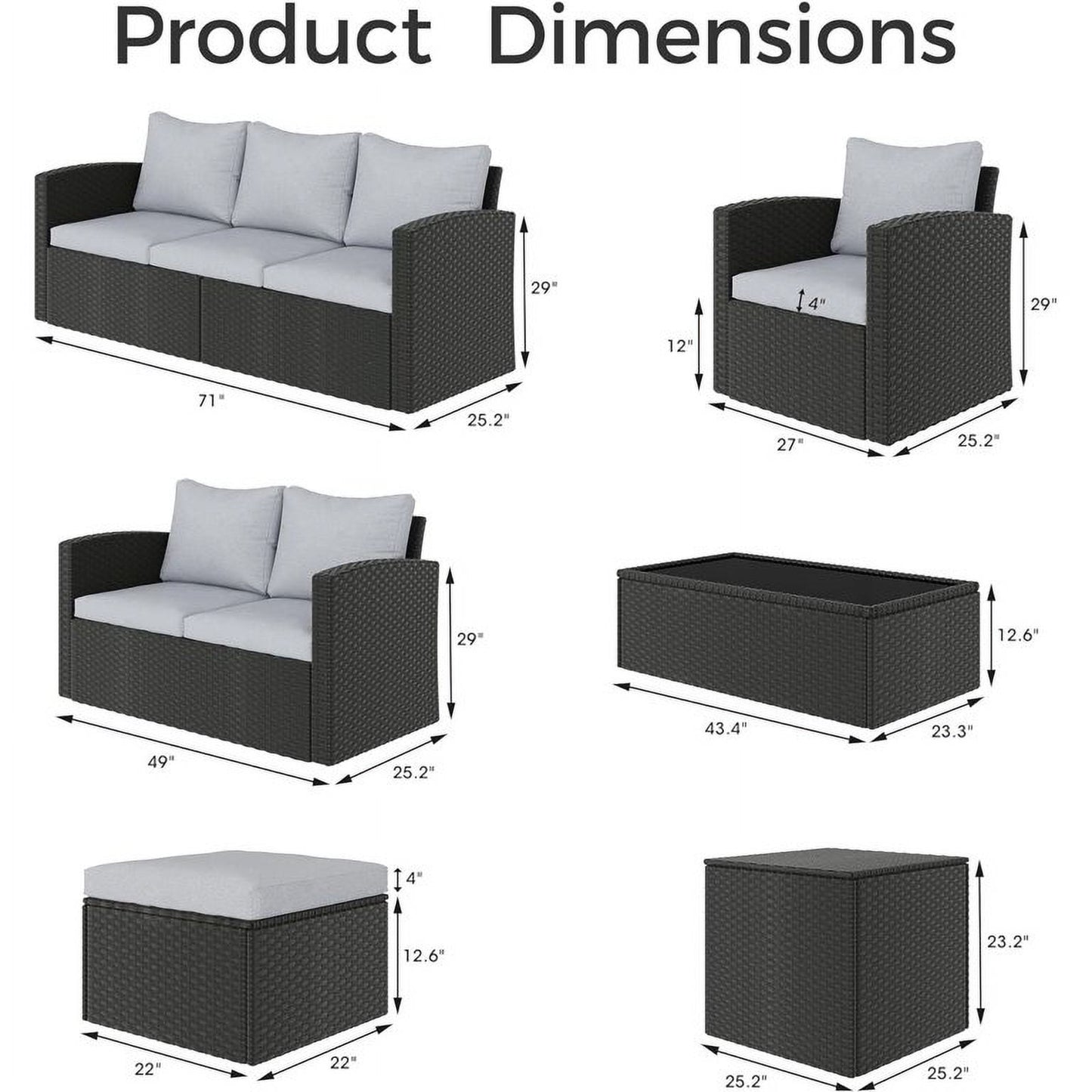 Royalcraft 9 Pieces Patio Furniture Set, All Weather PE Wicker Rattan Outdoor Sectional Sofa with Coffee Table and Navy Blue Cushion, Outdoor Furniture for Lawn Backyard Poolside Porch