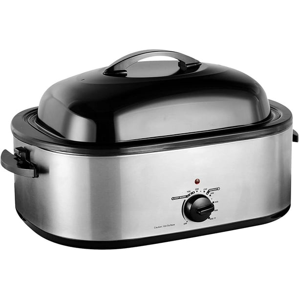 RoyalCraft 24 Quart Electric Roaster Oven with Visible & Self-Basting Lid, Stainless Steel, Silver