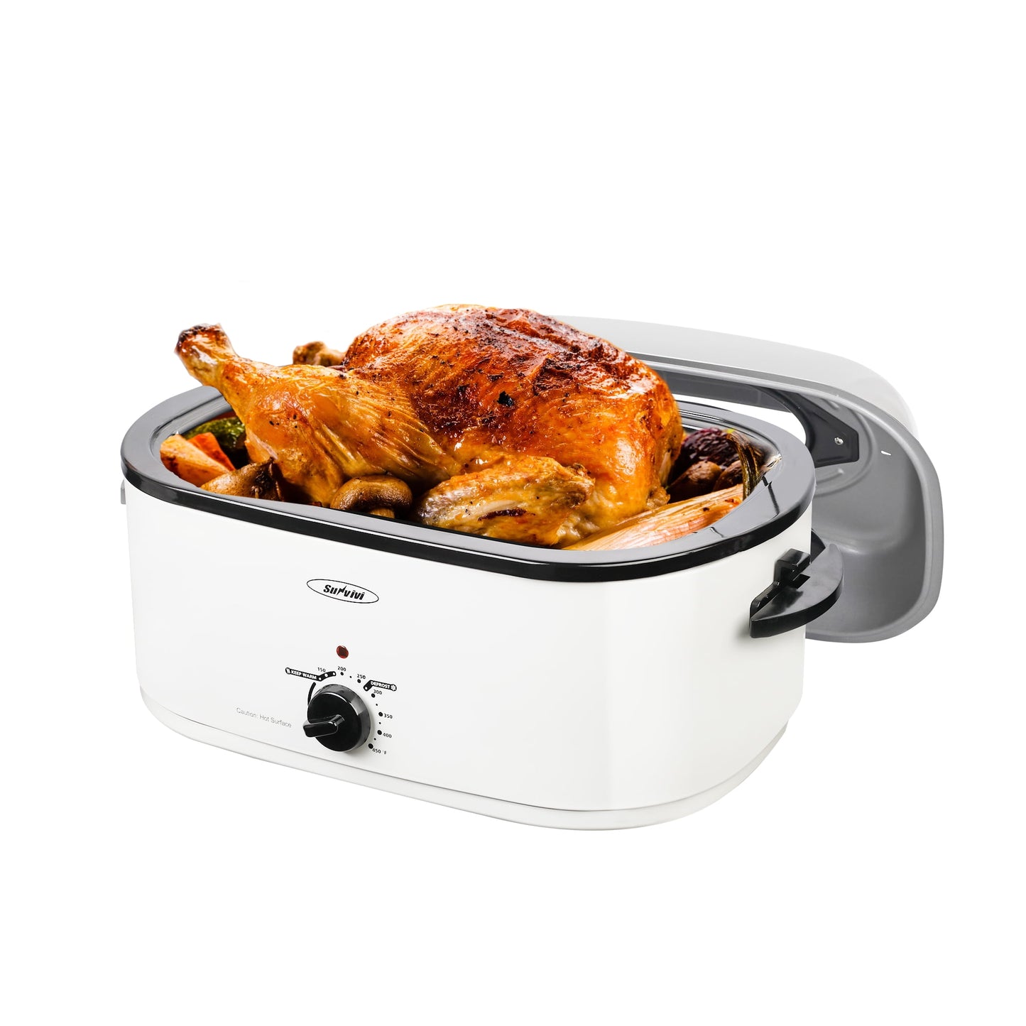 RoyalCraft 20 Quart Electric Roaster Oven with Self-Basting Lid, Stainless Steel, Silver