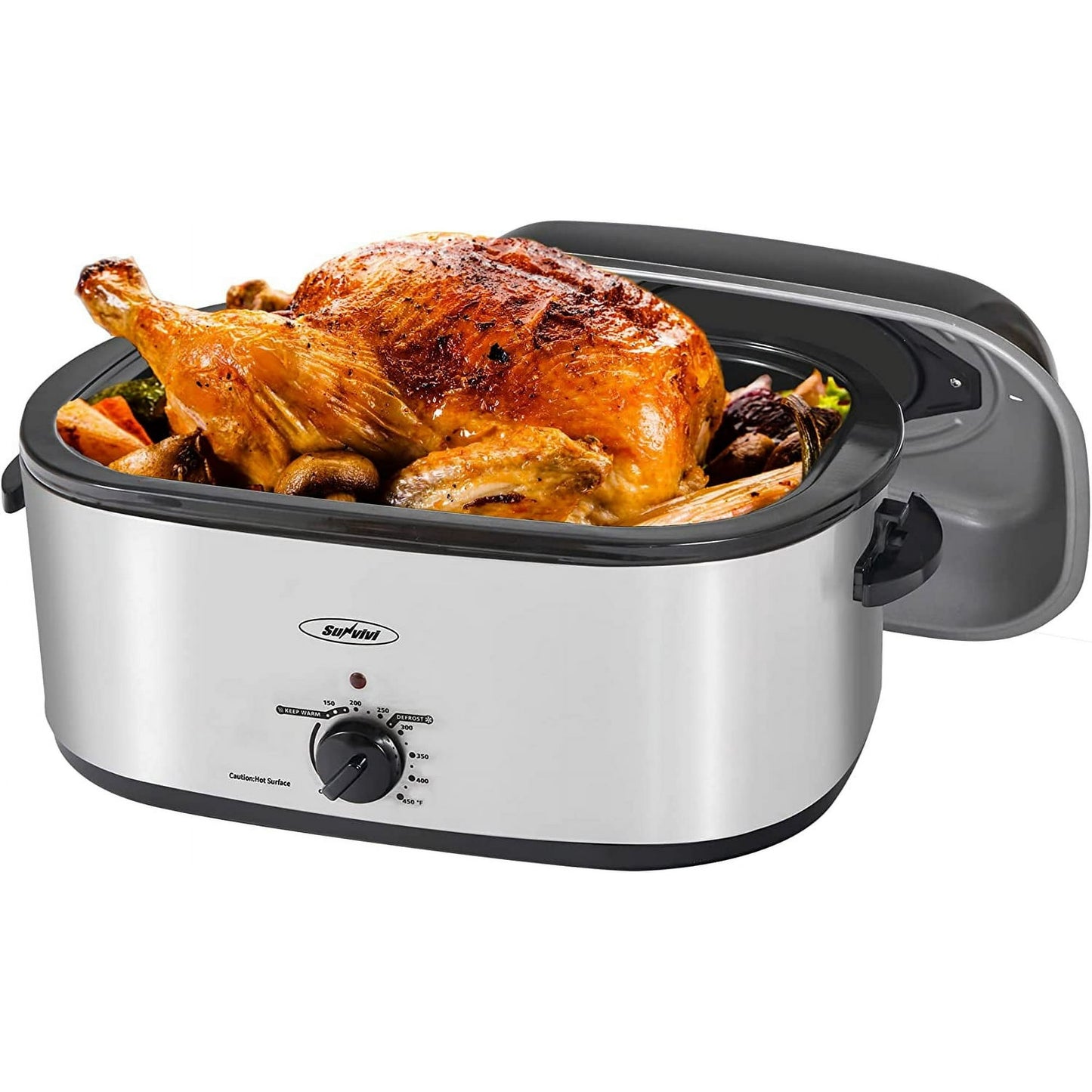 RoyalCraft 20 Quart Electric Roaster Oven with Self-Basting Lid, Stainless Steel, Silver