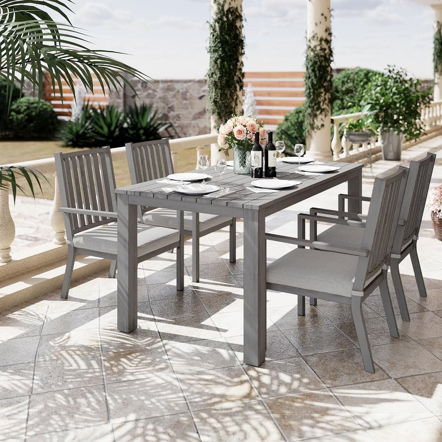 RoyalCraft 5 Pieces Patio Dining Sets, Aluminum Outdoor Dining Table with 4 Chairs, Outdoor Patio Dining Furniture Set with Removable Cushion for Lawn, Garden, Backyard, Brown