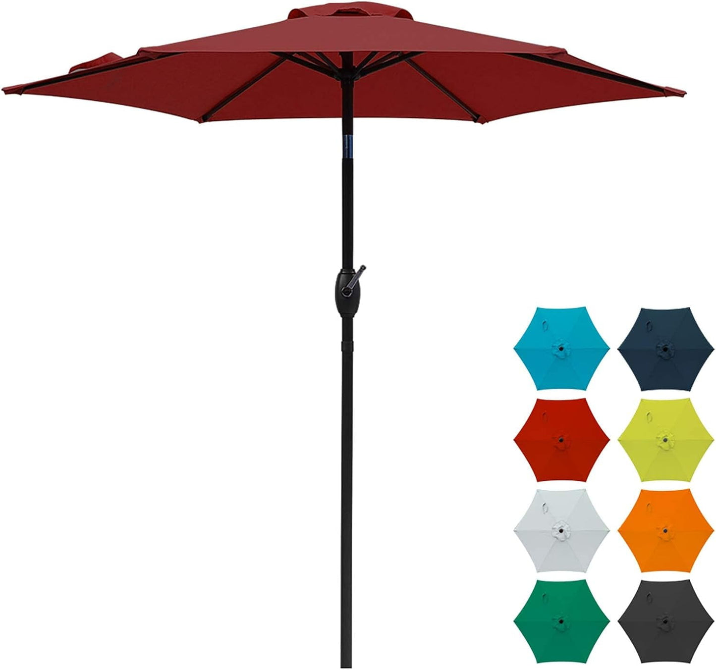 RoyalCraft 7.5 Ft Patio Umbrella Outdoor Market Table Umbrella Luxury Aluminum Pole Umbrella with Push Button Tilt and Crank, 6 Ribs, Polyester Canopy, Dark Red