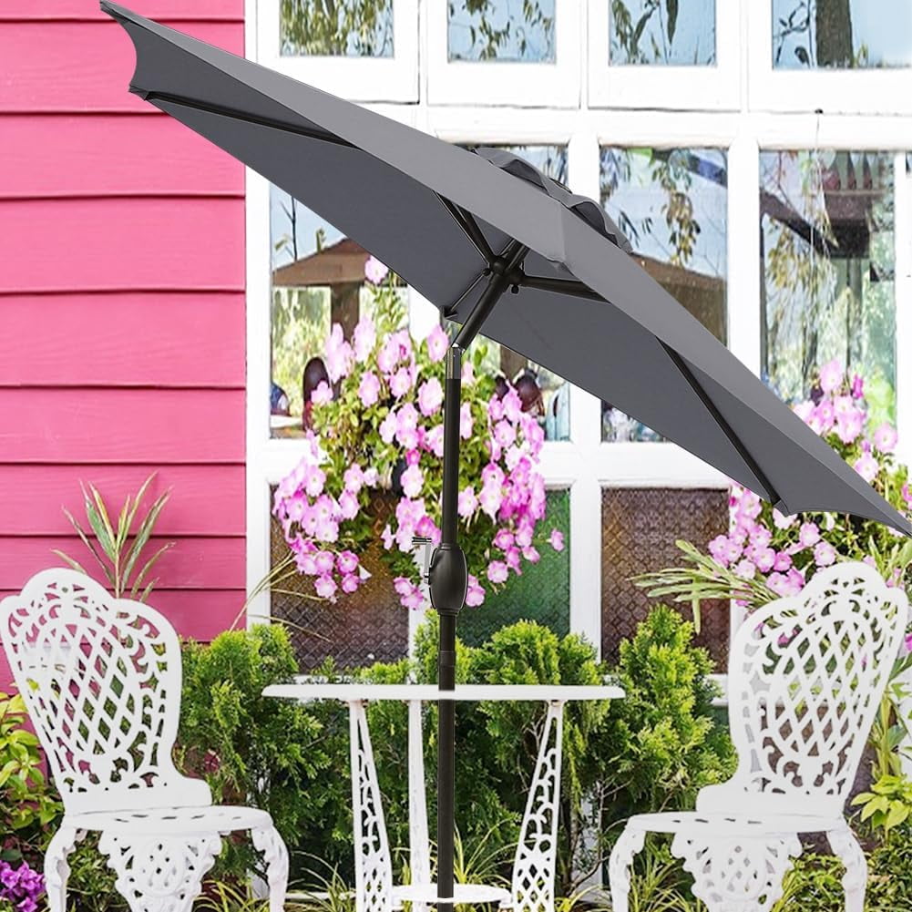 RoyalCraft 7.5 Ft Patio Umbrella Outdoor Market Table Umbrella Luxury Aluminum Pole Umbrella with Push Button Tilt and Crank, 6 Ribs, Polyester Canopy, Dark Red