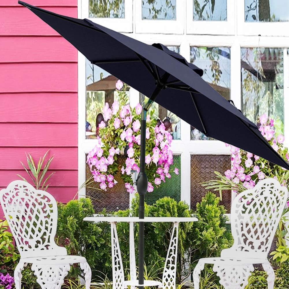 RoyalCraft 7.5 Ft Patio Umbrella Outdoor Market Table Umbrella Luxury Aluminum Pole Umbrella with Push Button Tilt and Crank, 6 Ribs, Polyester Canopy, Dark Red