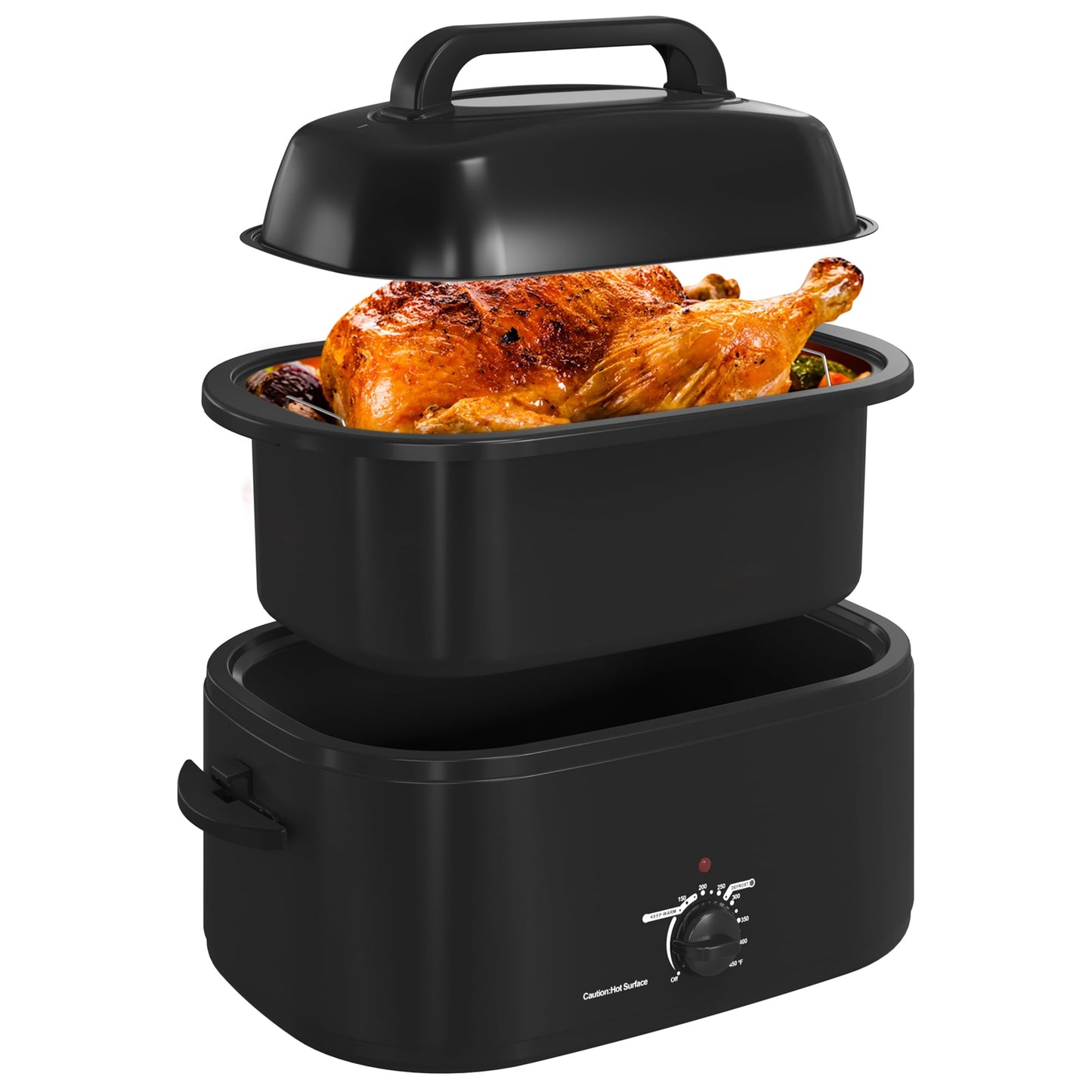 RoyalCraft 20 Quart Electric Roaster Oven with Self-Basting Lid, Stainless Steel, Silver