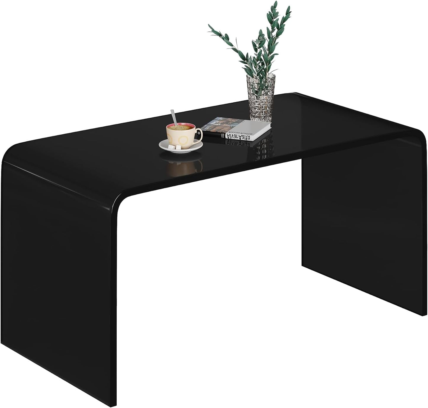 Royalcraft Acrylic End Table, Modern Lucite Side Table with Waterfall Edges, Contemporary Square Nightstand and Stool for Living Room and Bedroom, Clear