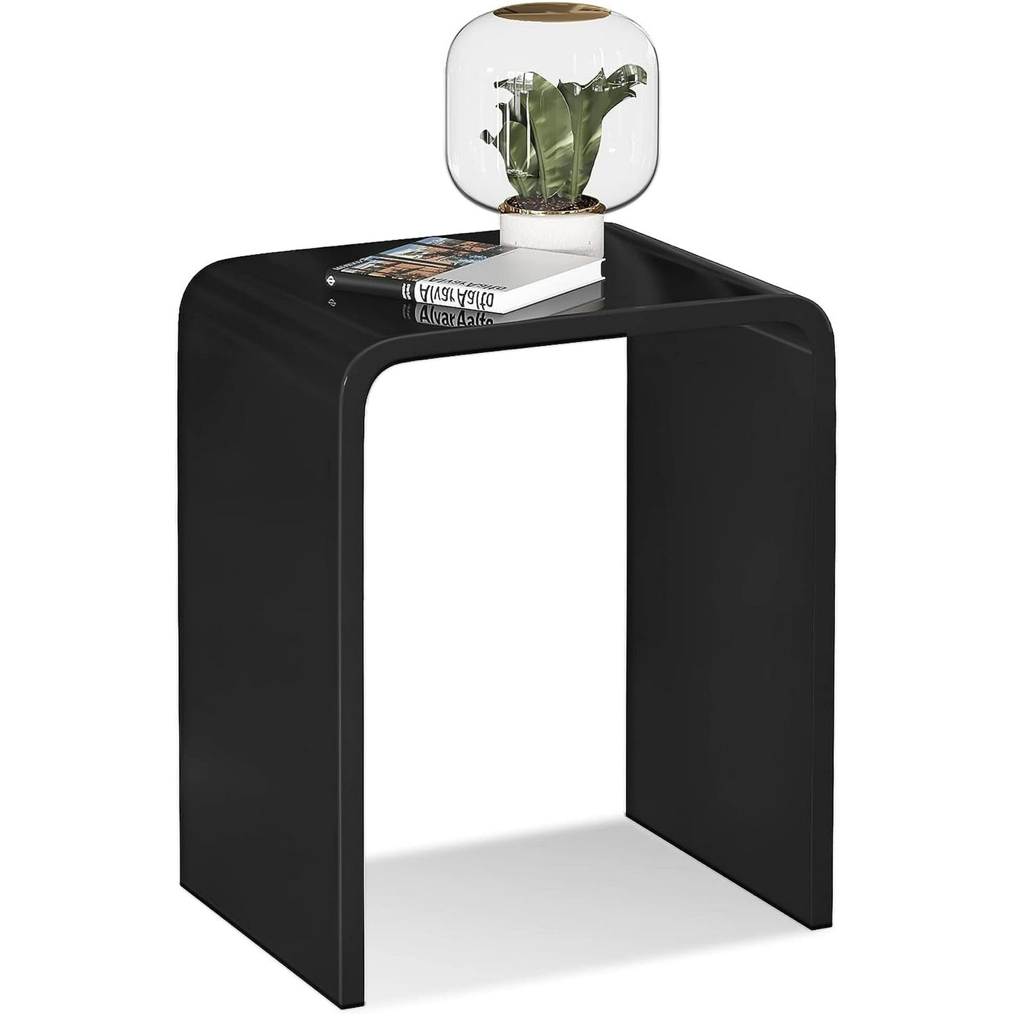 Royalcraft Acrylic End Table, Modern Lucite Side Table with Waterfall Edges, Contemporary Square Nightstand and Stool for Living Room and Bedroom, Clear