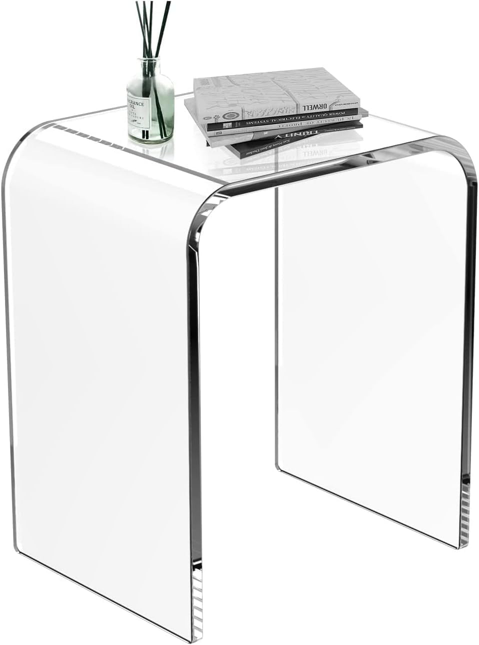 Royalcraft Acrylic End Table, Modern Lucite Side Table with Waterfall Edges, Contemporary Square Nightstand and Stool for Living Room and Bedroom, Clear