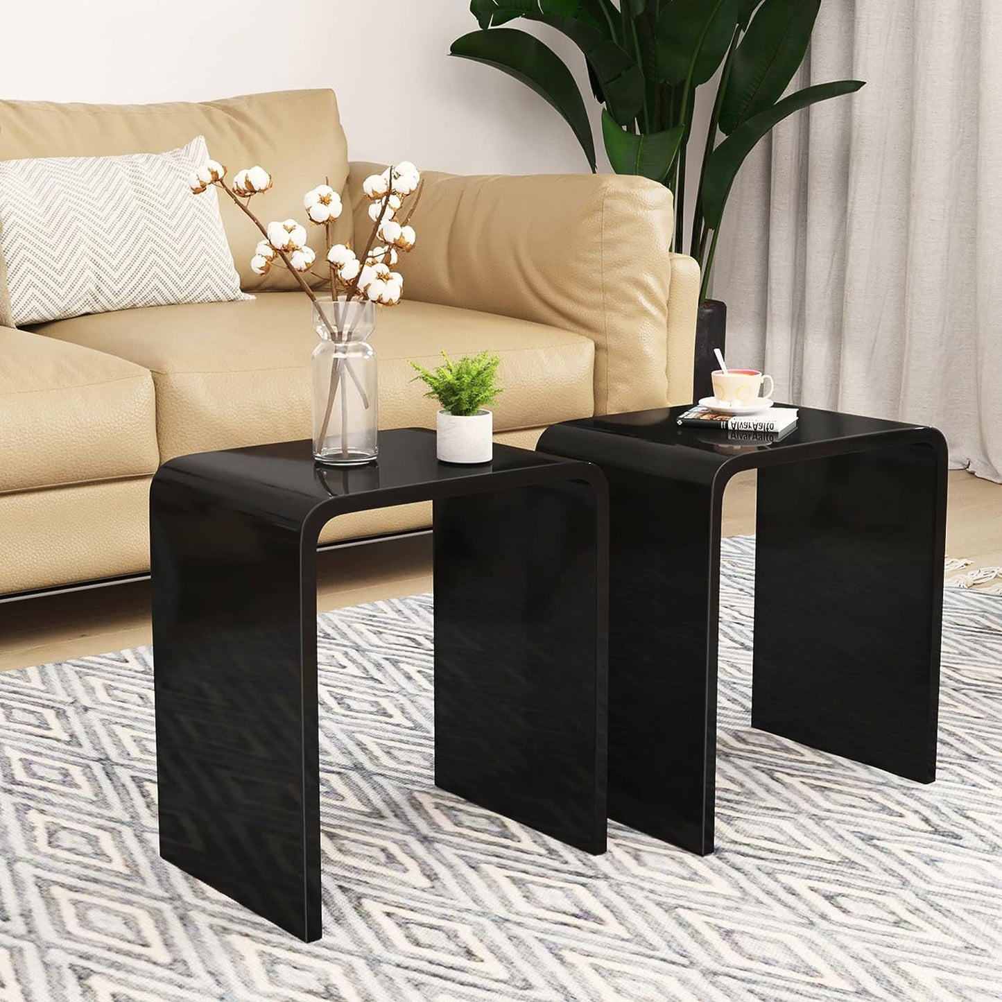 Royalcraft Acrylic End Table, Modern Lucite Side Table with Waterfall Edges, Contemporary Square Nightstand and Stool for Living Room and Bedroom, Clear