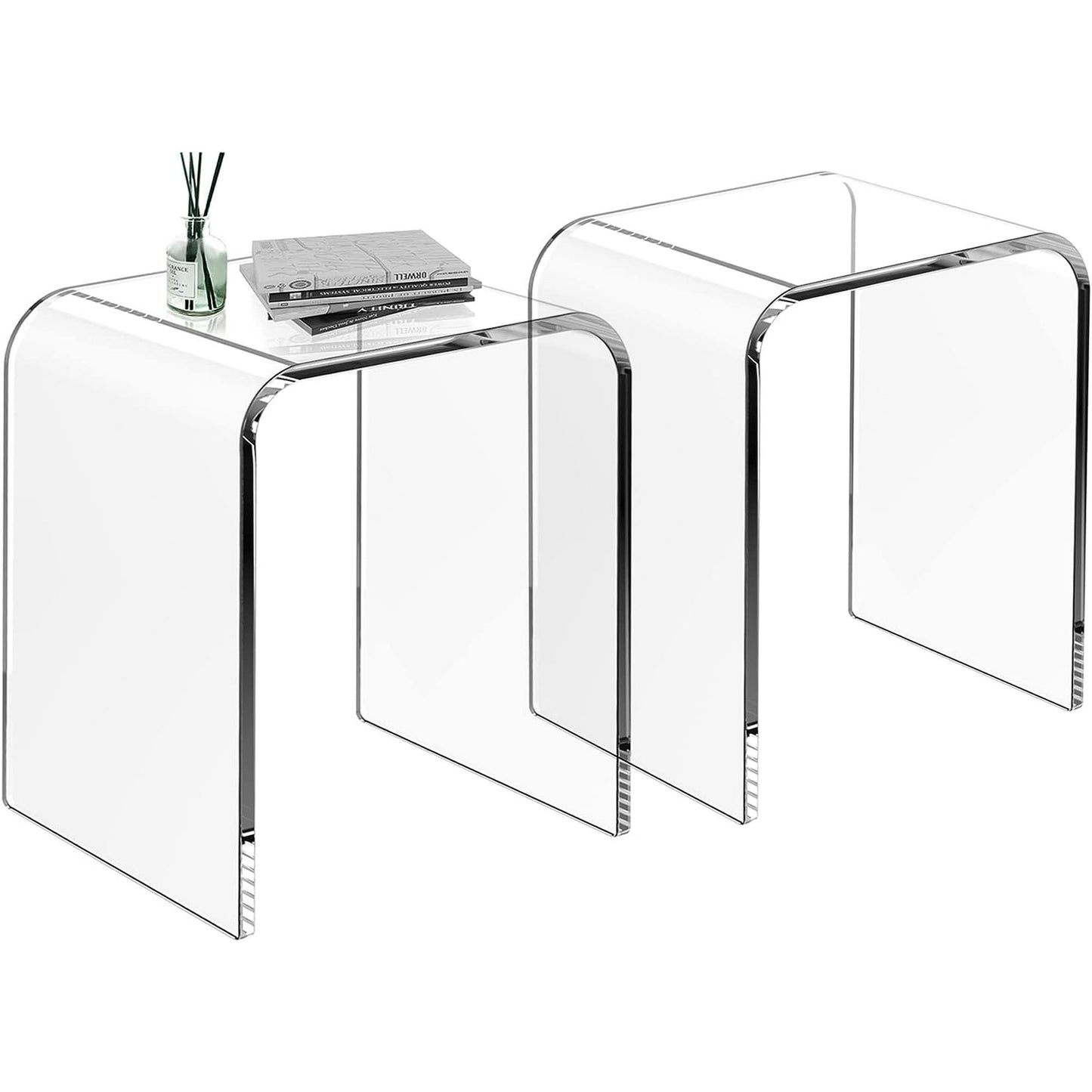 Royalcraft Acrylic End Table, Modern Lucite Side Table with Waterfall Edges, Contemporary Square Nightstand and Stool for Living Room and Bedroom, Clear