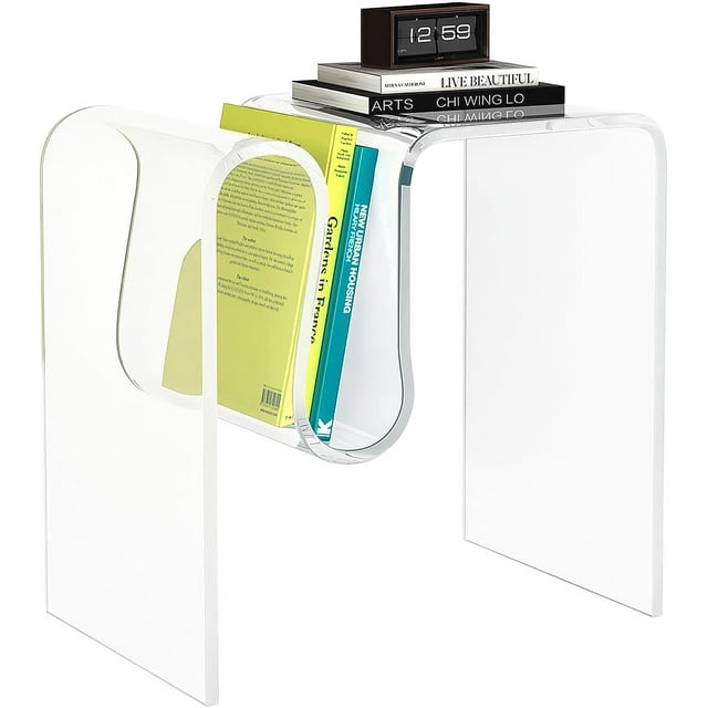 Royalcraft Acrylic End Table, Modern Lucite Side Table with Waterfall Edges, Contemporary Square Nightstand and Stool for Living Room and Bedroom, Clear