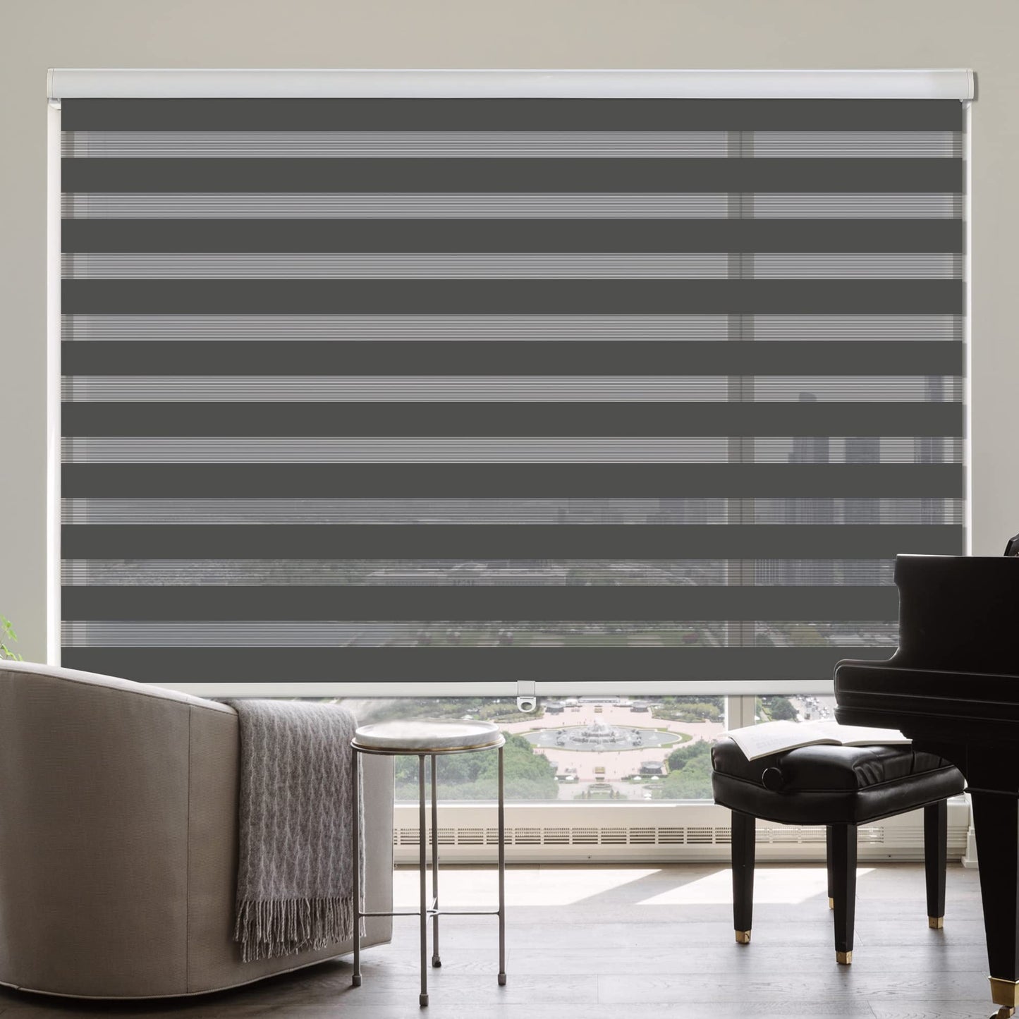 Royalcraft Cordless Zebra Blinds for Windows,36" W x 72" H White Dual Layer Zebra Roller Shades Blinds for Windows, Sheer or Privacy Light Control, Day and Night Window Shades for Living Rome, Office