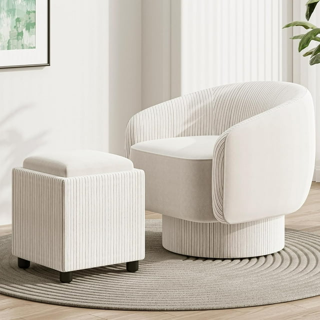 Royalcraft Swivel Accent Chair with Storage Ottoman, 360 Degree