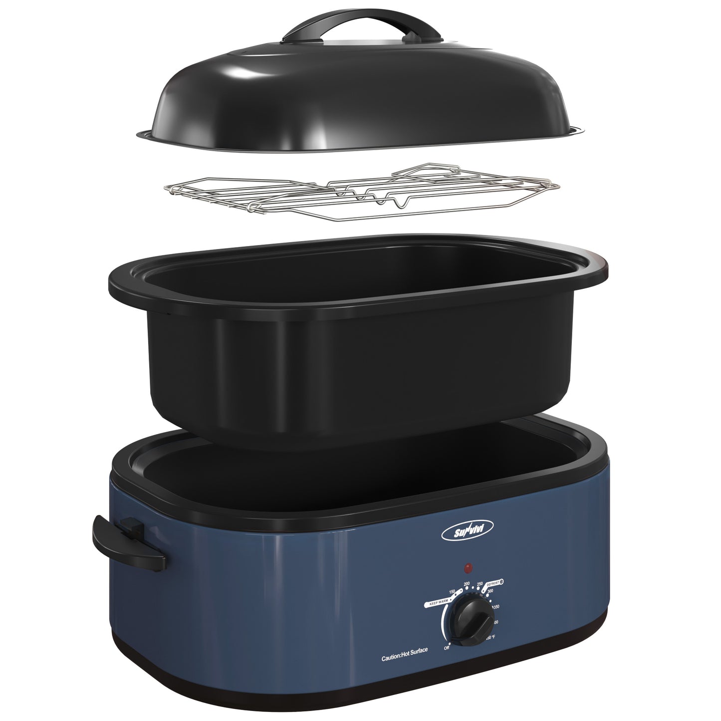 RoyalCraft 18 Quart Electric Turkey Roaster Oven with Visible Glass Lid, with Removable Pan & Rack, Stainless Steel,Black