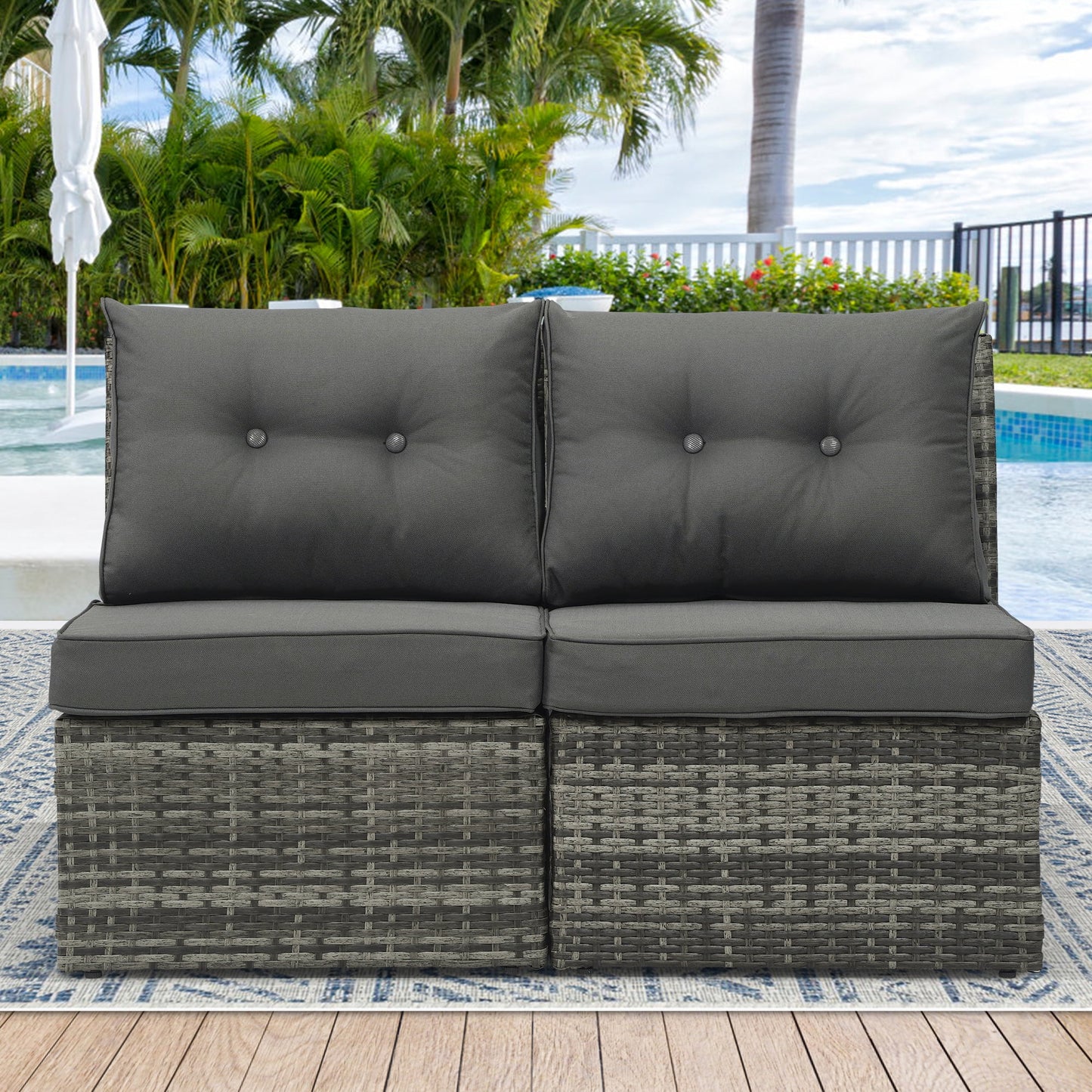 Royalcaft 2 Piece Outdoor Patio Wicker Armchairs, All Weather Outside Rattan Chair Patio Furniture Set with Blue Cushions