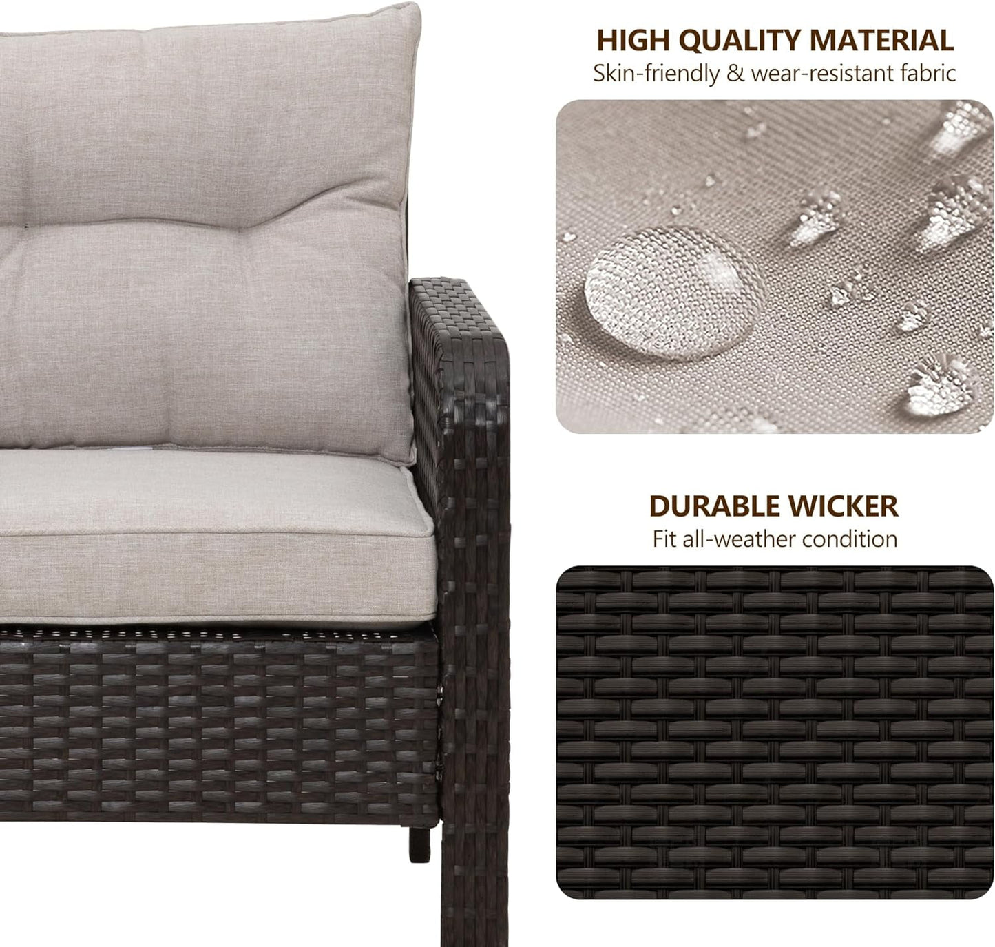 CozyHom 4-Piece Patio Furniture Set, Outdoor Rattan Chair Wicker Conversation Sets with Cushions and Glass Coffee Table, for Porch Balcony Garden Backyard Deck