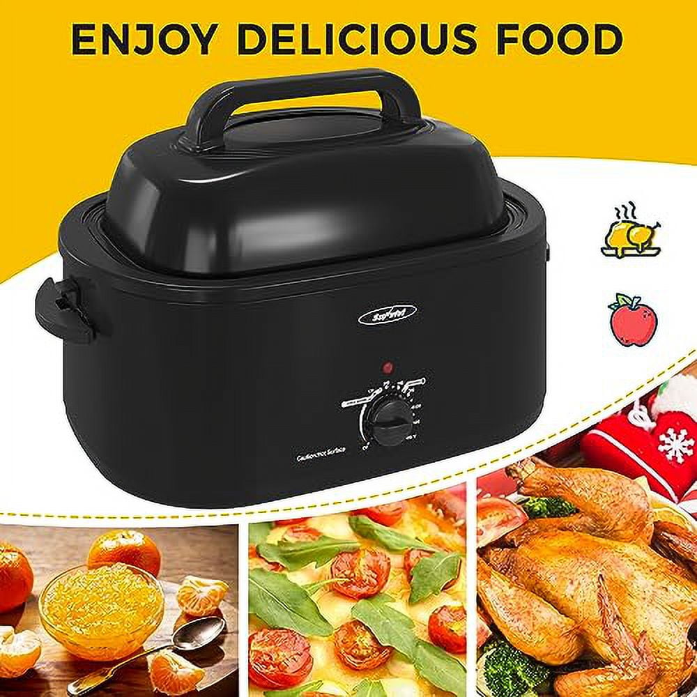 Royalcraft 22 Quart Electric Turkey Roaster Oven with Visible & Self-Basting Lid, Stainless Steel