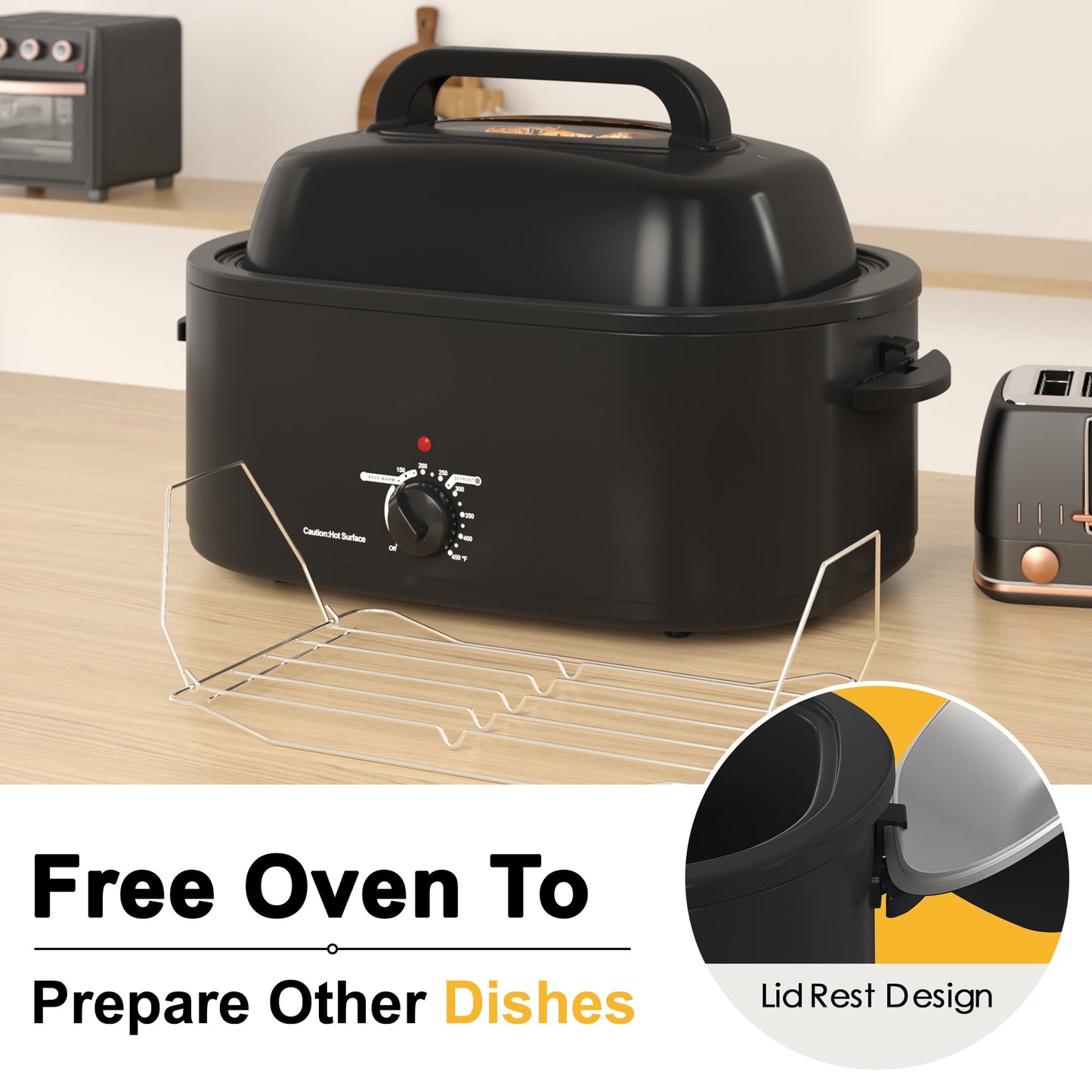 RoyalCraft 20 Quart Electric Roaster Oven with Self-Basting Lid, Stainless Steel, Silver