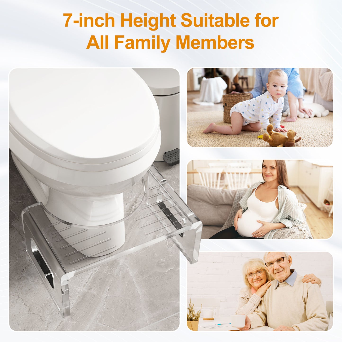 Royalcraft 7'' Tall Acrylic Toilet Stool, Modern Non-Slip Potty Stool for Children & Adults, Men & Women, Squatting Toilet Stool for Bathroom, Toilet Step Stool Foot Rest Stool