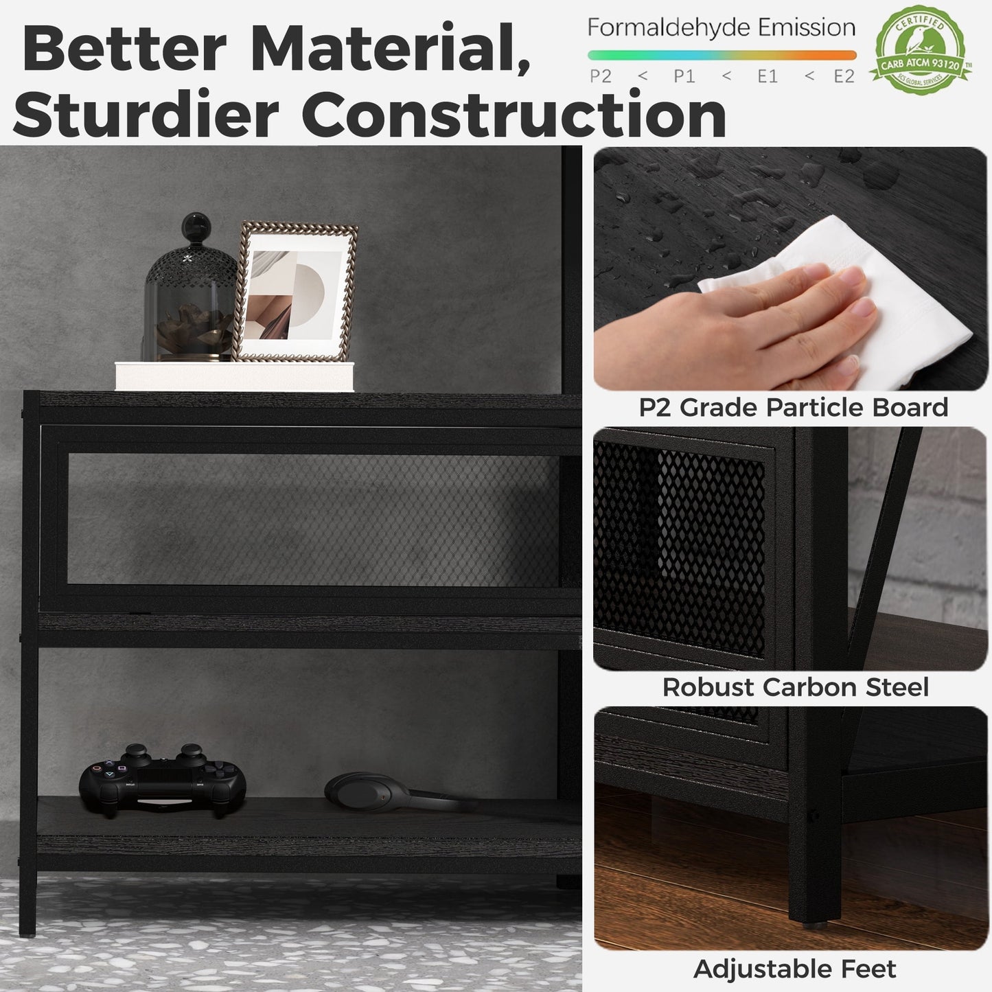 Royalcraft TV Stand with Mount and Power Outlet, 51" Swivel TV Stand Mount for 32/45/55/60/65/70 Inch TVs, LED Entertainment Center with Storage Shelves for Living Room, Bedroom, Office, Black