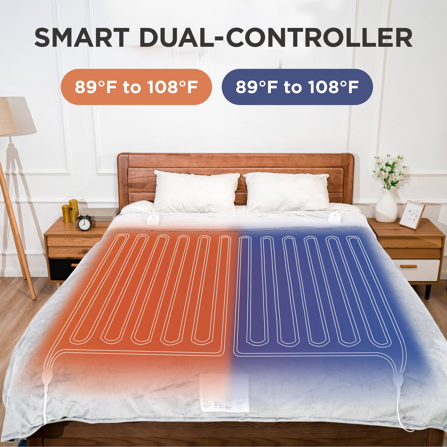 Royalcraft Electric Blanket King Size with Dual Control, 10 Heating Levels& 12 hours Auto-off, Overheat Protection, White
