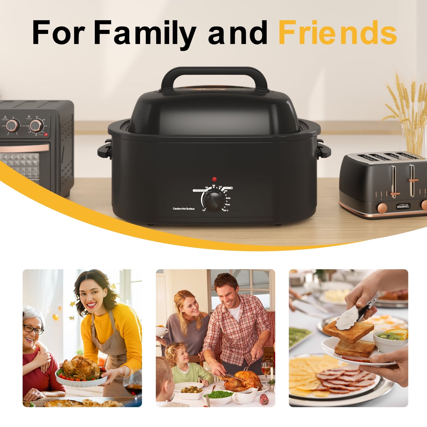 RoyalCraft 20 Quart Electric Roaster Oven with Self-Basting Lid, Stainless Steel, Silver