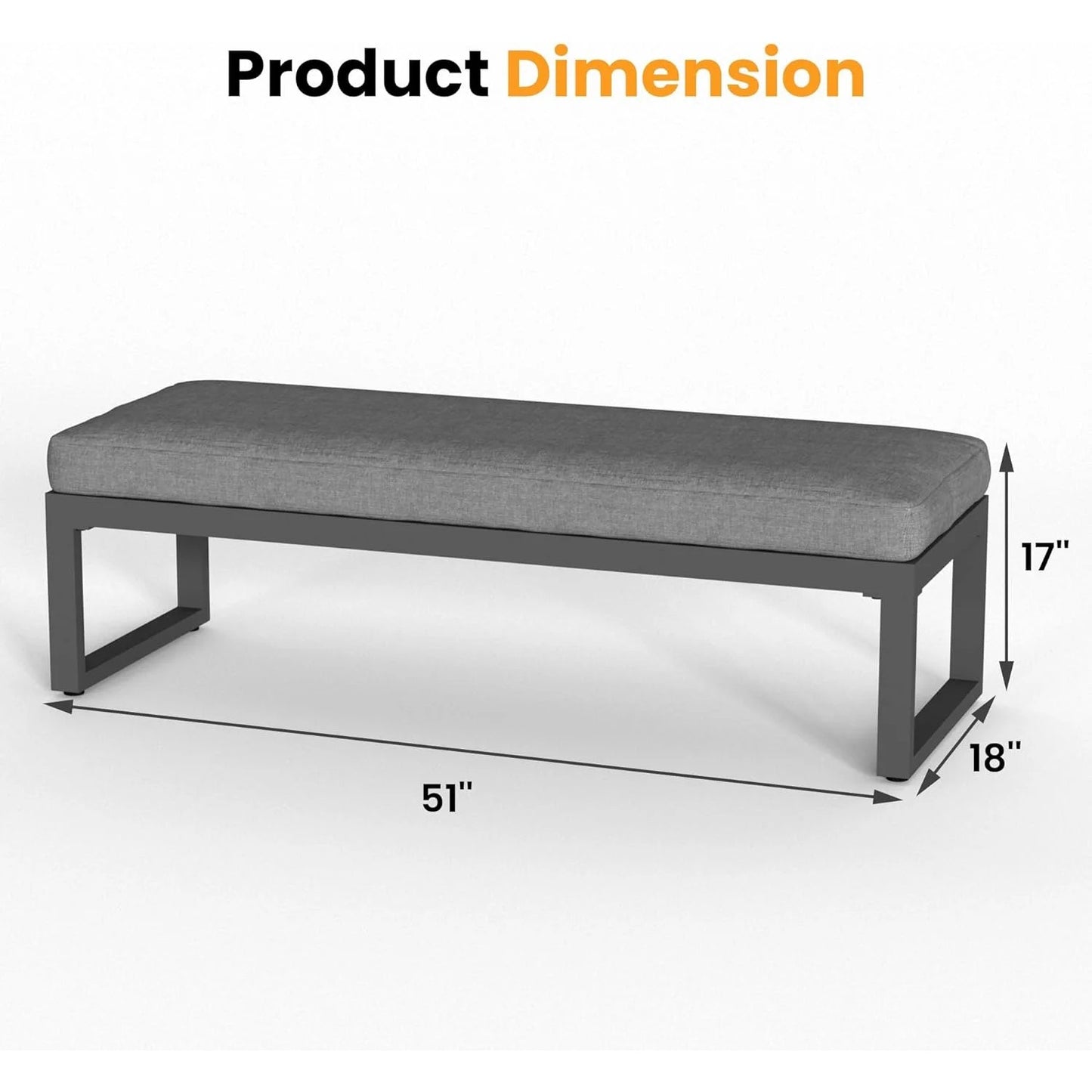 Royalcraft Aluminum Outdoor Patio Bench, Upholstered Bench with Thick Cushion for Porch Balcony Backyard, Grey