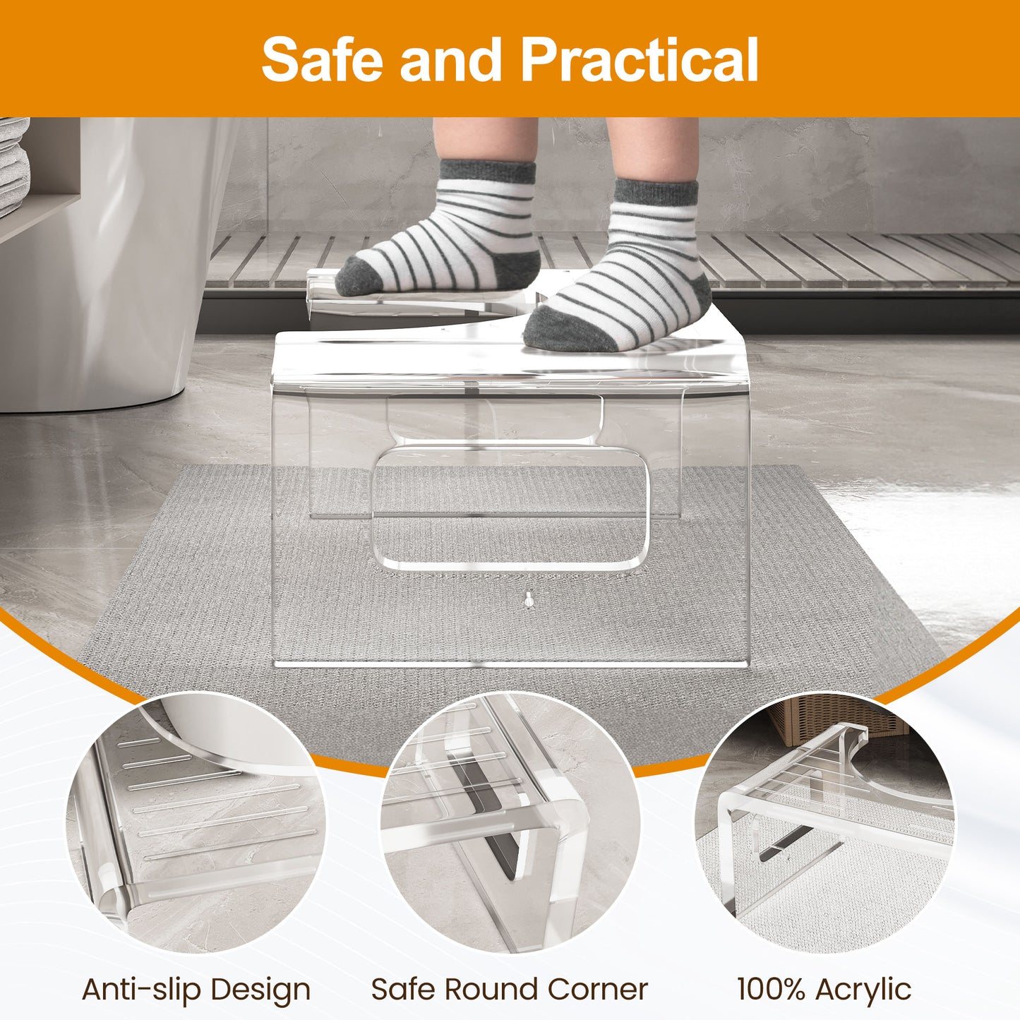 Royalcraft 7'' Tall Acrylic Toilet Stool, Modern Non-Slip Potty Stool for Children & Adults, Men & Women, Squatting Toilet Stool for Bathroom, Toilet Step Stool Foot Rest Stool