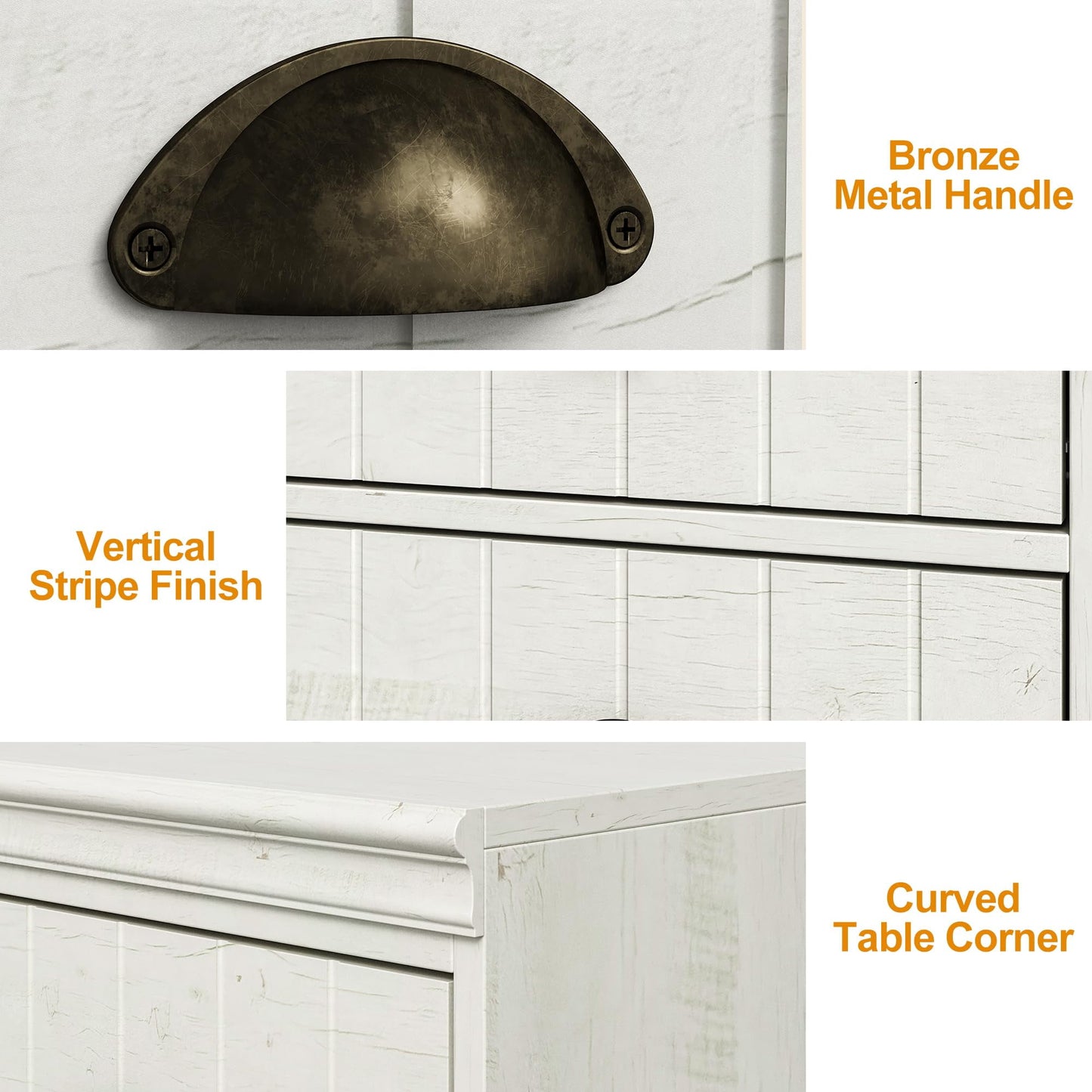 CozyHome Fluted Dresser Set of 4, White 4 Drawer Dresser with Bronze Metal Handles, Modern Dresser Organizer with Soft-Close Drawers, Chest of Drawers for Bedroom, Living Room, Entryway