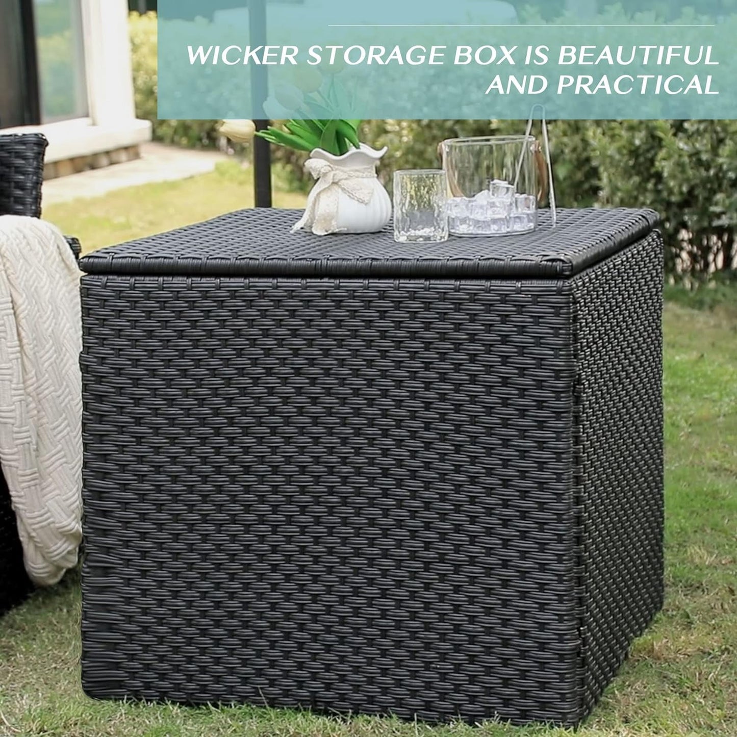 Royalcraft 9 Pieces Patio Furniture Set, All Weather PE Wicker Rattan Outdoor Sectional Sofa with Coffee Table and Navy Blue Cushion, Outdoor Furniture for Lawn Backyard Poolside Porch
