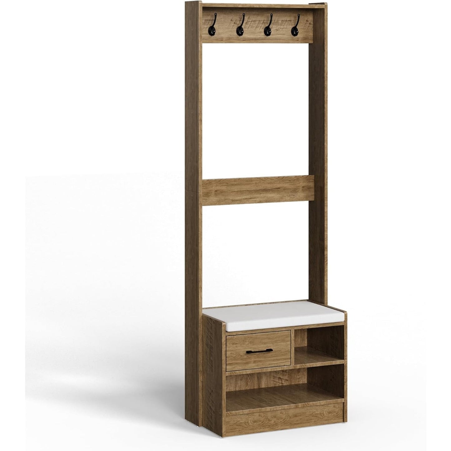 Superjoe Hall Tree with Bench, Entryway Bench with Coat Rack, Shoe Storage, Soft Cushion, Wood Entryway Furniture, White