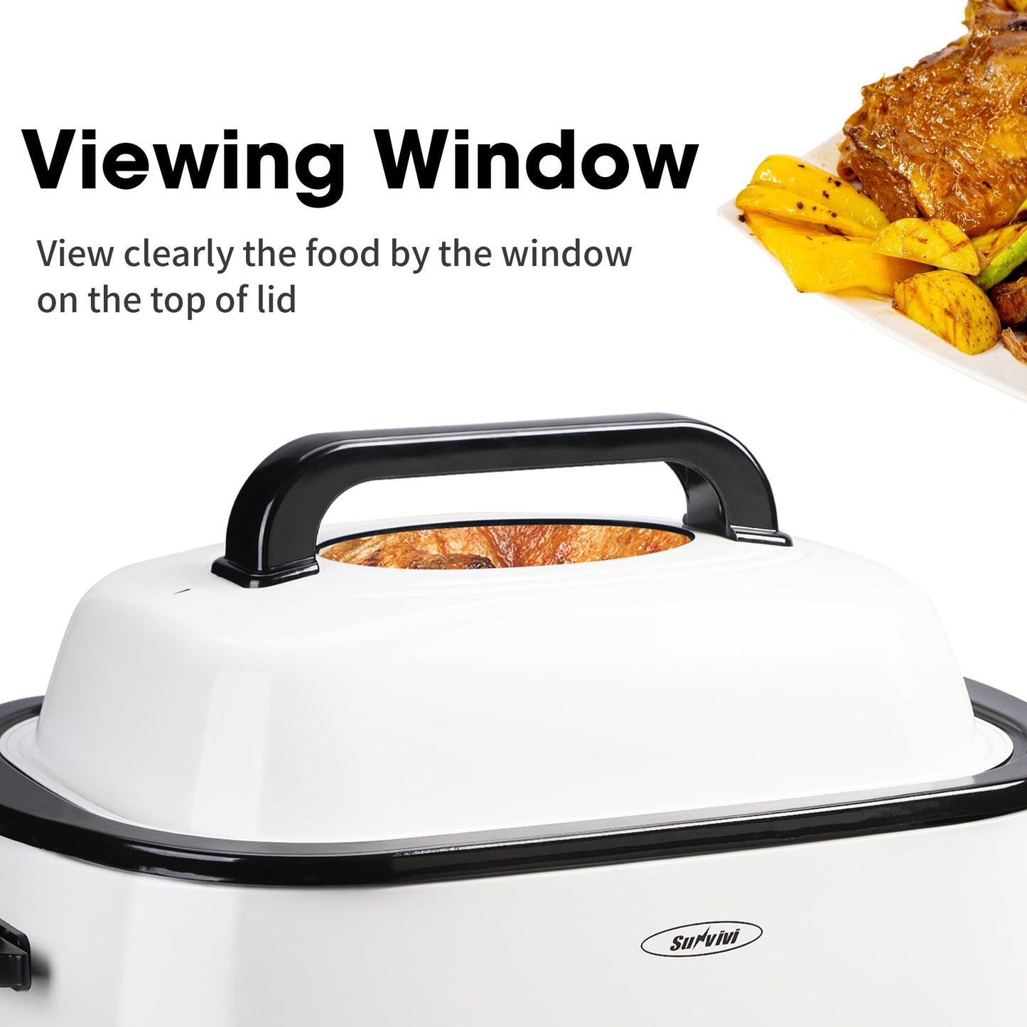 RoyalCraft 20 Quart Electric Roaster Oven with Self-Basting Lid, Stainless Steel, Silver