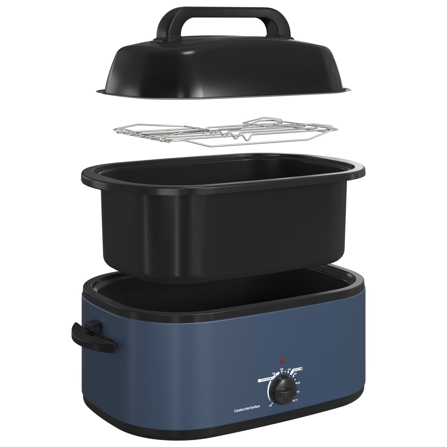 RoyalCraft 24 Quart Electric Roaster Oven with Visible & Self-Basting Lid, Stainless Steel, White