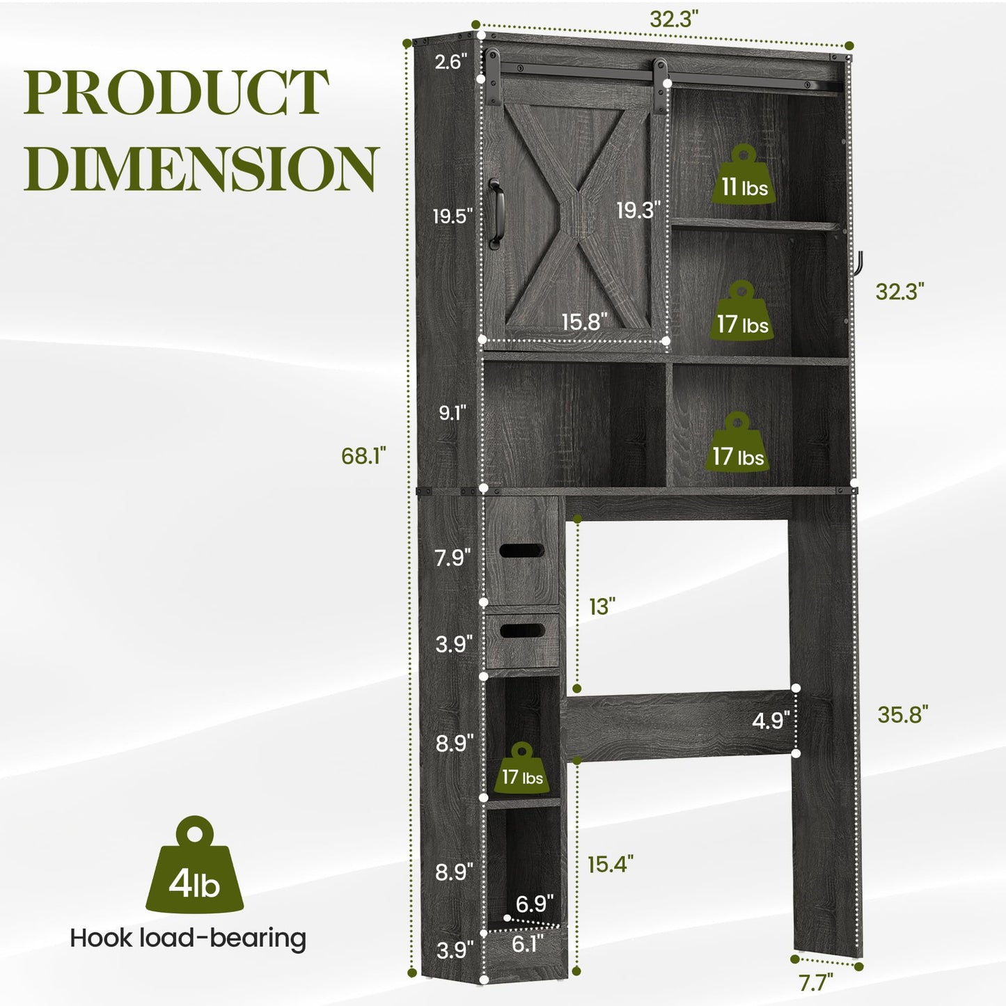 Superjoe Over The Toilet Storage Cabinet, Farmhouse Storage Cabinet Over Toilet with Sliding Barn Door, Home Space-Saving Toilet Rack, Behind Toilet Bathroom Organizer for Bathroom, Dark Grey