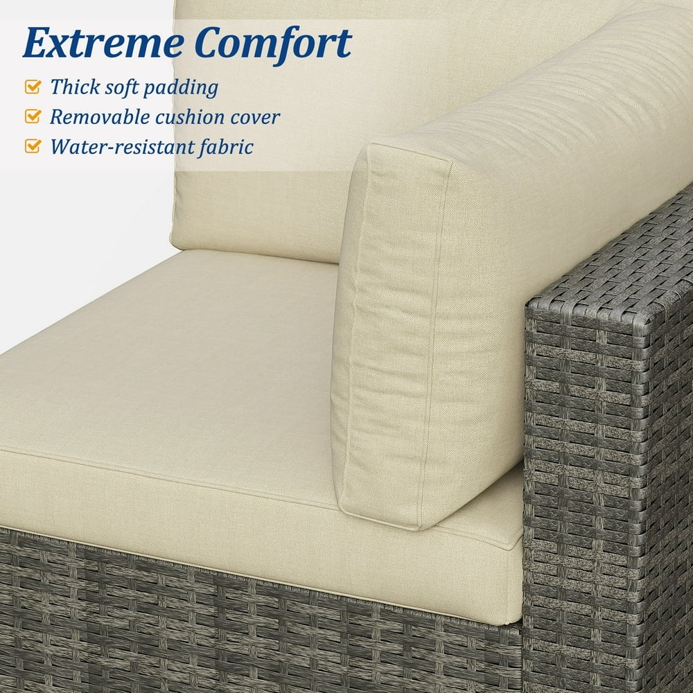 Royalcraft 7 Pieces Patio Furniture Sets, All-Weather PE Grey Wicker Outdoor Rattan Sectional Sofa, Patio Sofa Couch with Table and Beige Cushions