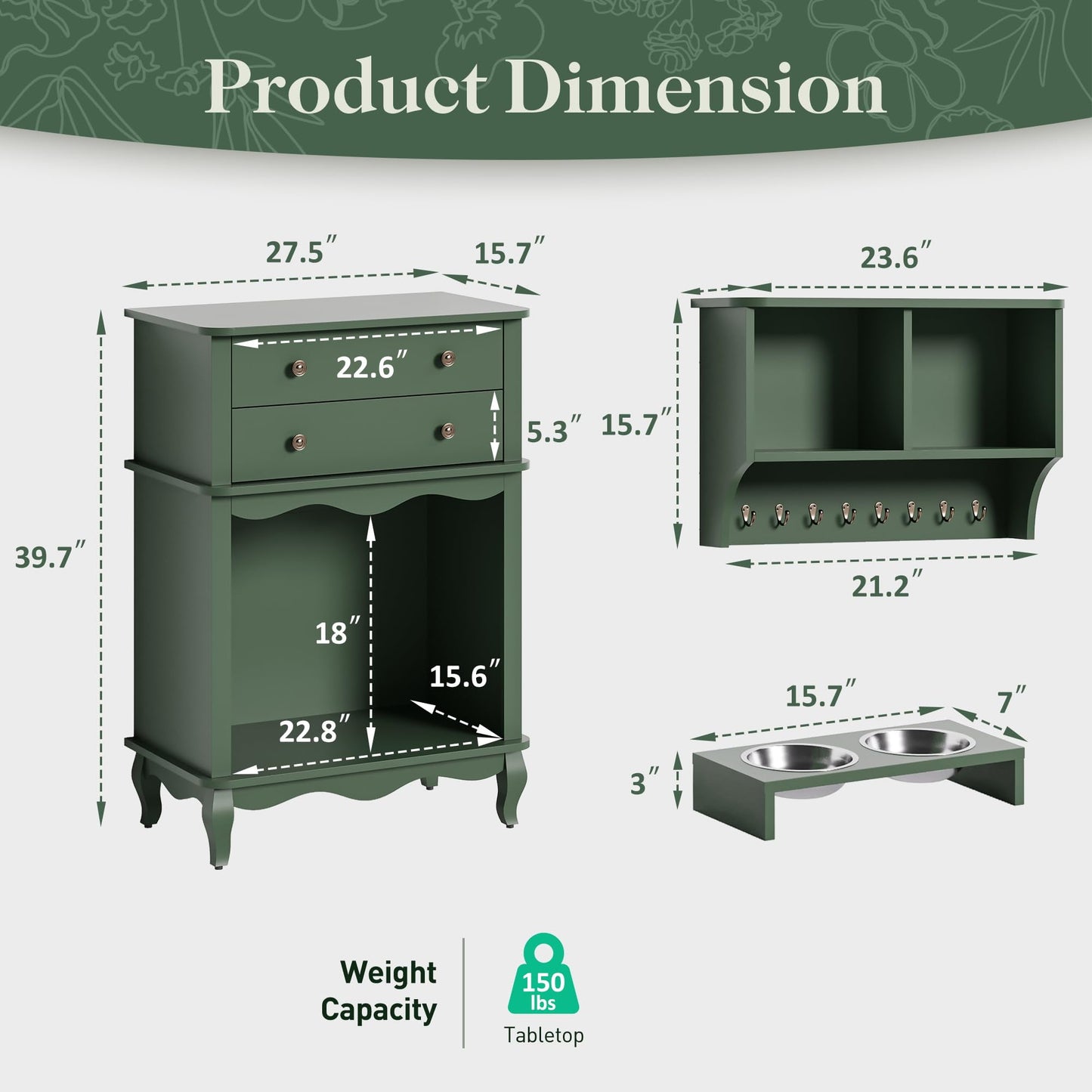 CozyHome 2 Drawer Dresser with Wall Mount Shelves, Dresser Chest of Drawer for Bedroom, Multifunctional Tall Dresser, Wood Storage Chest of Drawers Storage Cabinet for Living Room, Entryway, Green