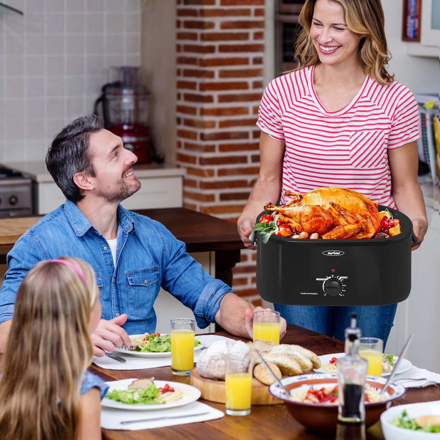 Royalcraft 22 Quart Electric Turkey Roaster Oven with Visible & Self-Basting Lid, Stainless Steel