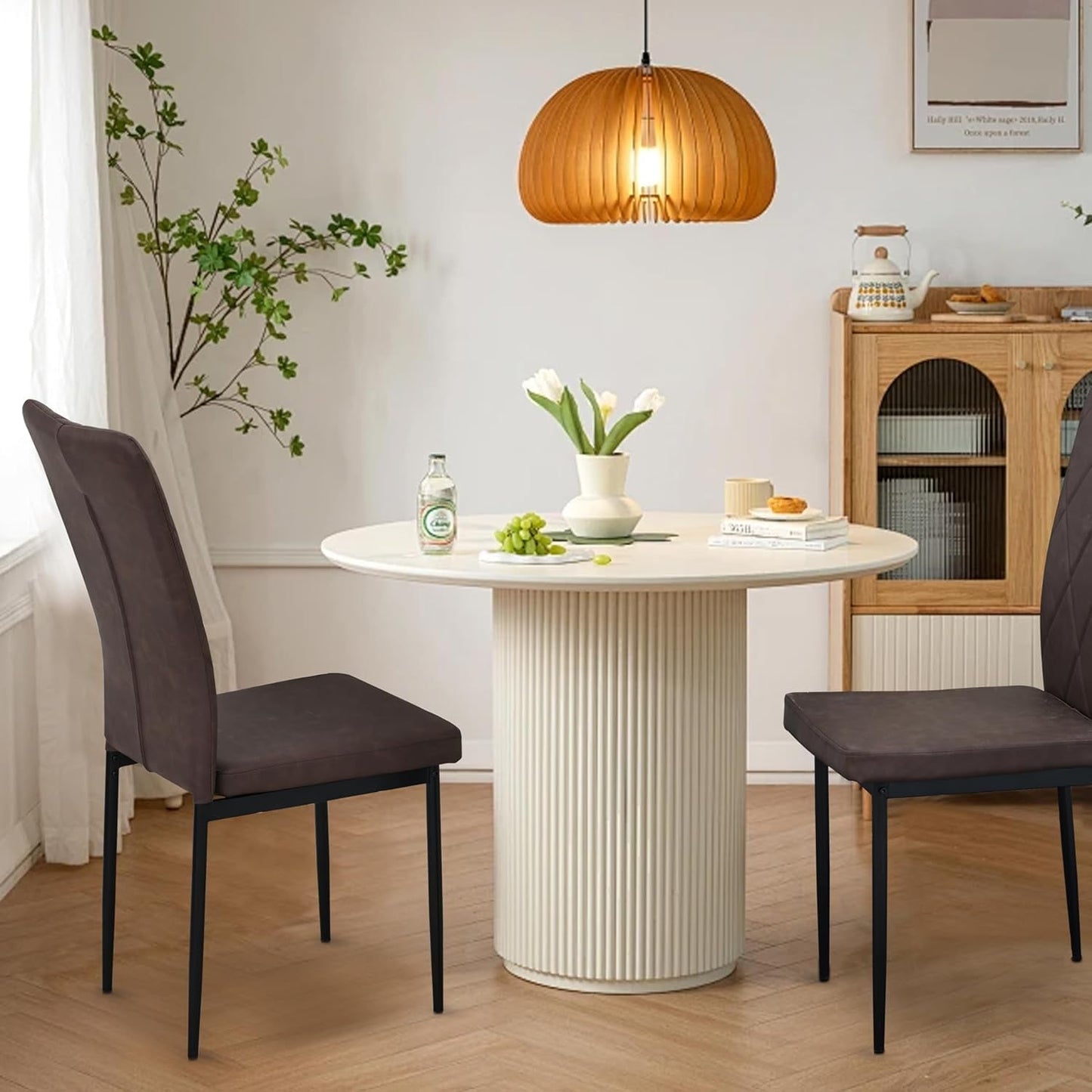 CozyHome PU Cushion Mid-Century Accent Chairs, Upholstered Dinning Chairs Set of 4, Kitchen Side Chair with Waterproof Surface and Iron Legs for Dining Room,Kitchen