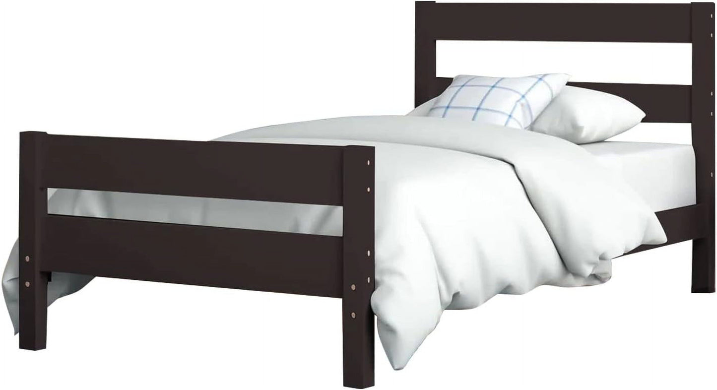 Royalcraft Twin Bed, Wood Frame with Headboard and Footboard for Children Teens Adults, Twin Platform Slat Support No Box Spring Needed, Espresso