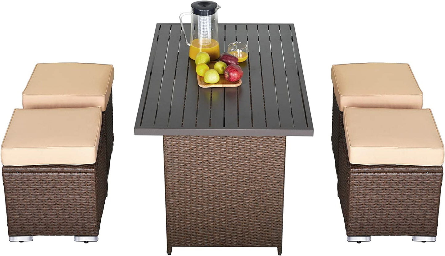 Royalcraft Outdoor Wicker Dining Table, Rectangle Rattan Patio Furniture Dining Table with Aluminum Top, Brown